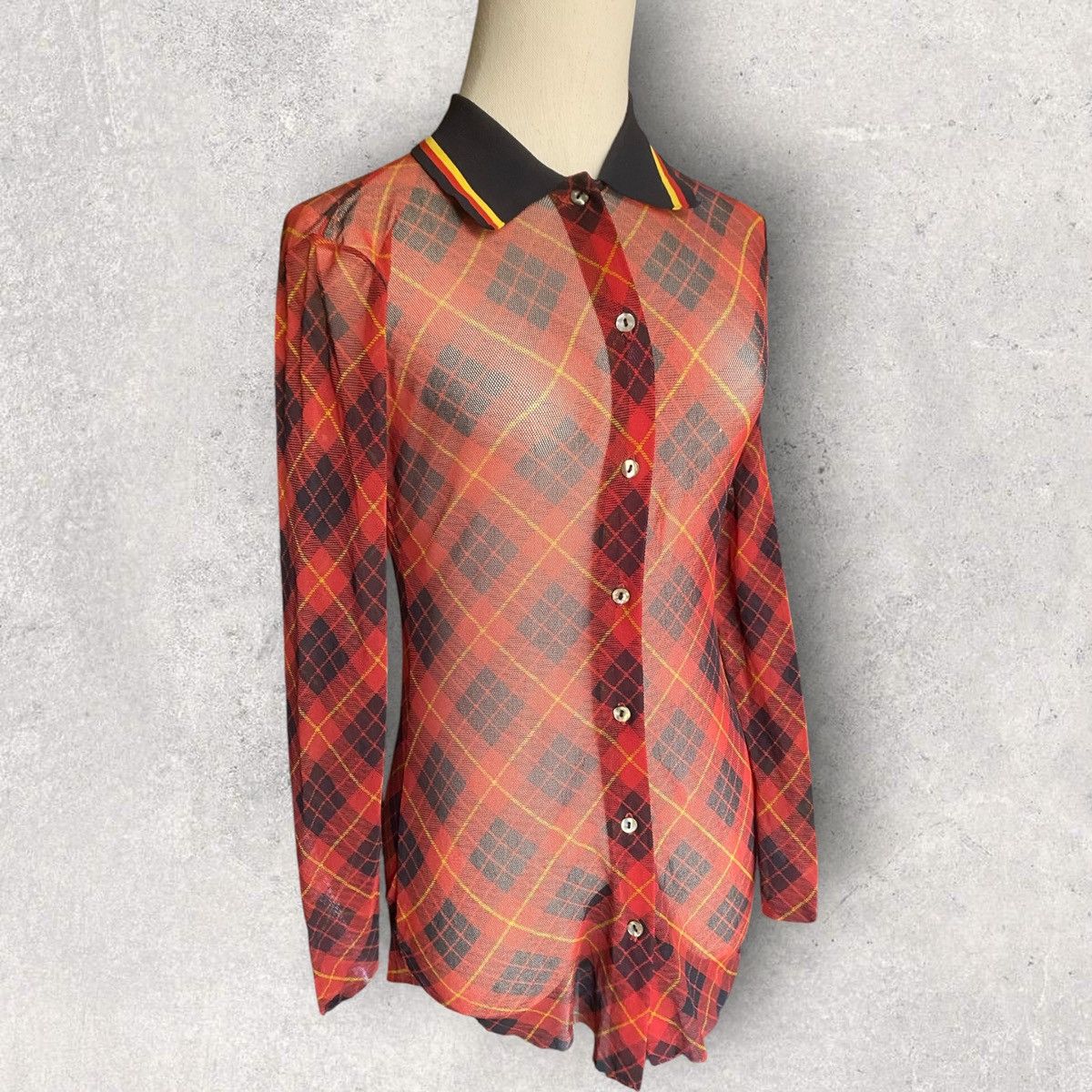 Jean Paul Gaultier Vintage JPG Sheer Mesh Red Plaid Buttons Up Shirt Size M / US 6-8 / IT 42-44 - 4 Thumbnail