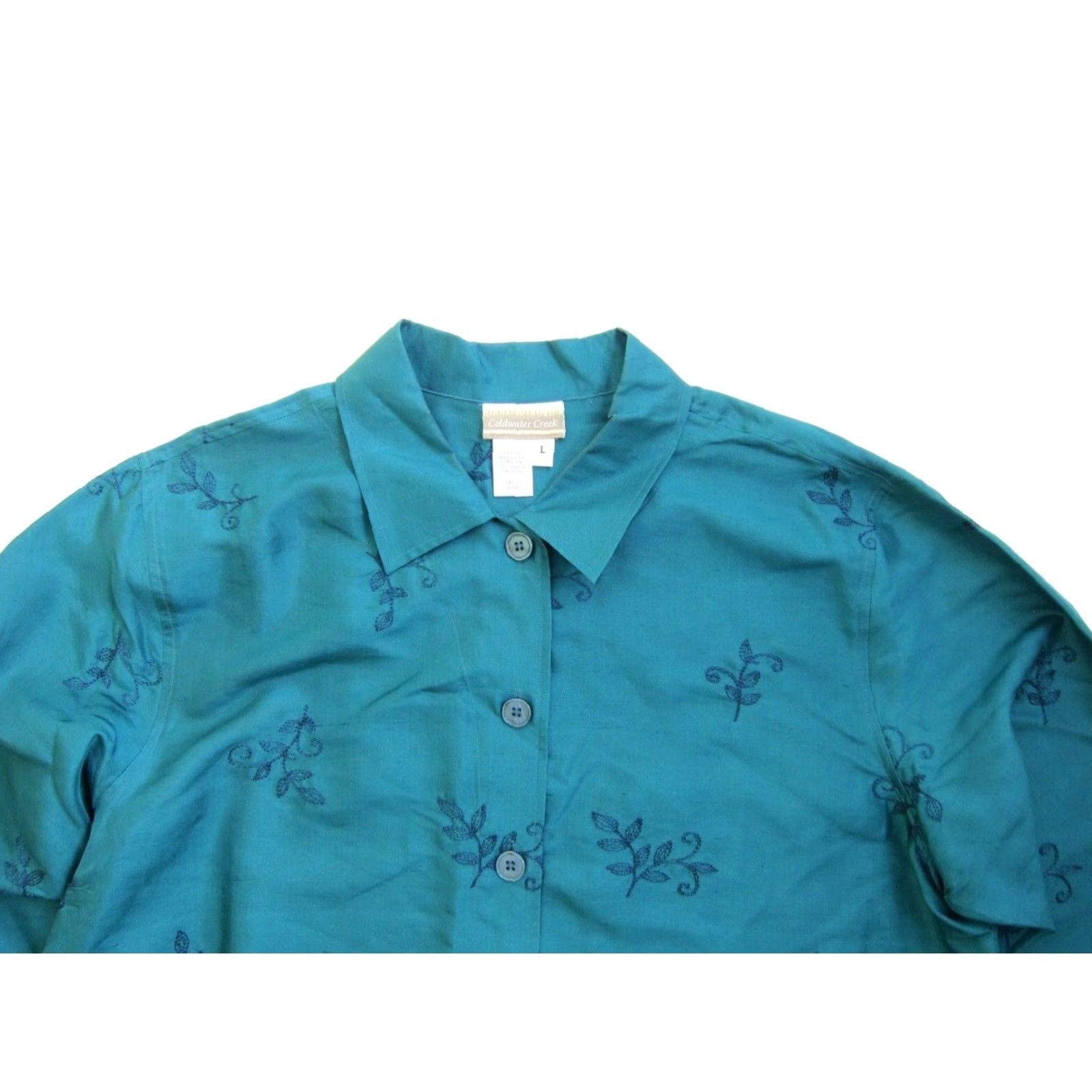 Coldwater Creek Coldwater Creek Blouse Long Sleeve Silk Green Embroidered Button Down Large Womens Size L / US 10 / IT 46 - 3 Thumbnail