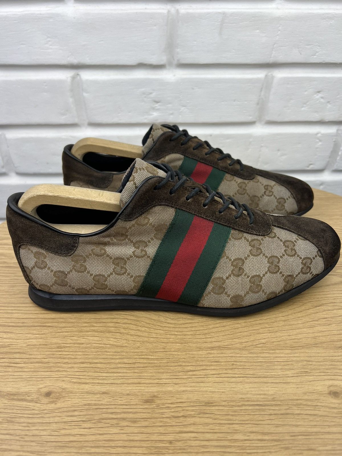 Gucci GUCCI Sneakers Low Top Shoes GG Monogram Web Stripe Beige Size US 9.5 / EU 42-43 - 4 Thumbnail