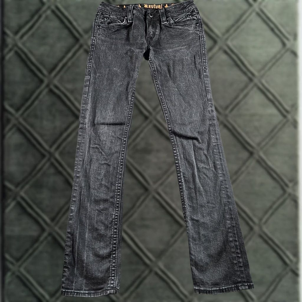 Vintage Rock Revival Jeans Womens 29 Gray Charcoal Denim 29x31 Straight Low Rise Slim 5-Pocket Buttons Embroidered Logo Vintage No Size 29" - 1 Thumbnail