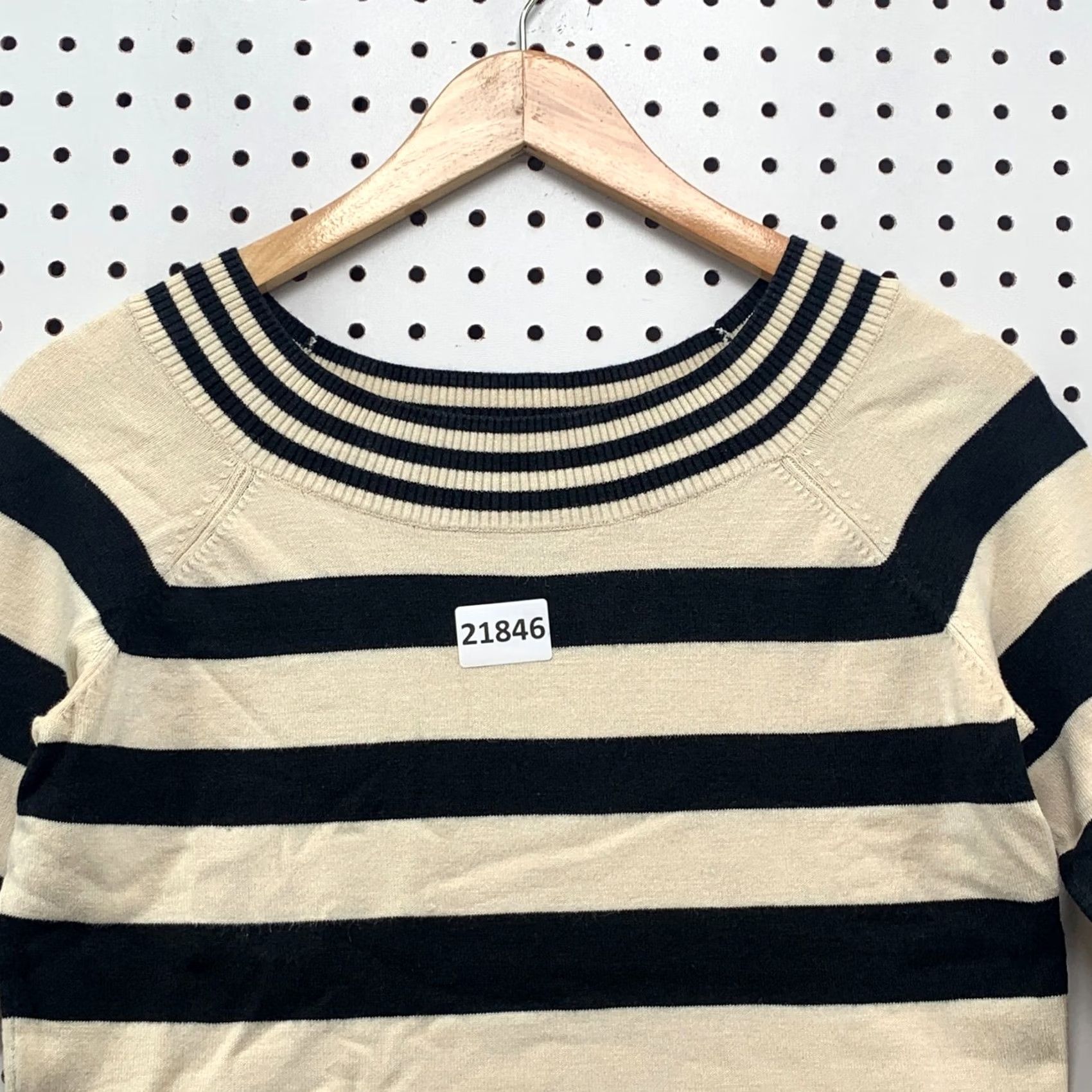 Vintage Style & Co. Collection Petite Striped Top Womens PS Black Silk Blend Shirt Size S / US 4 / IT 40 - 6 Thumbnail