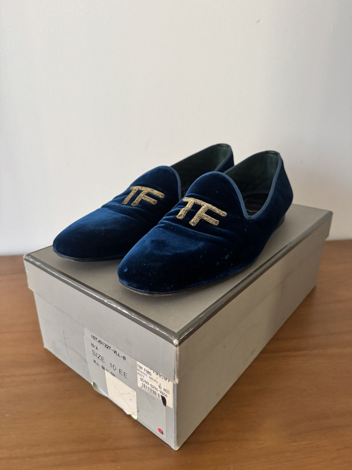 Tom Ford Tom Ford Navy Velvet TF Monogram Smoking Slippers Loafers Size US 10 / EU 43 - 1 Thumbnail