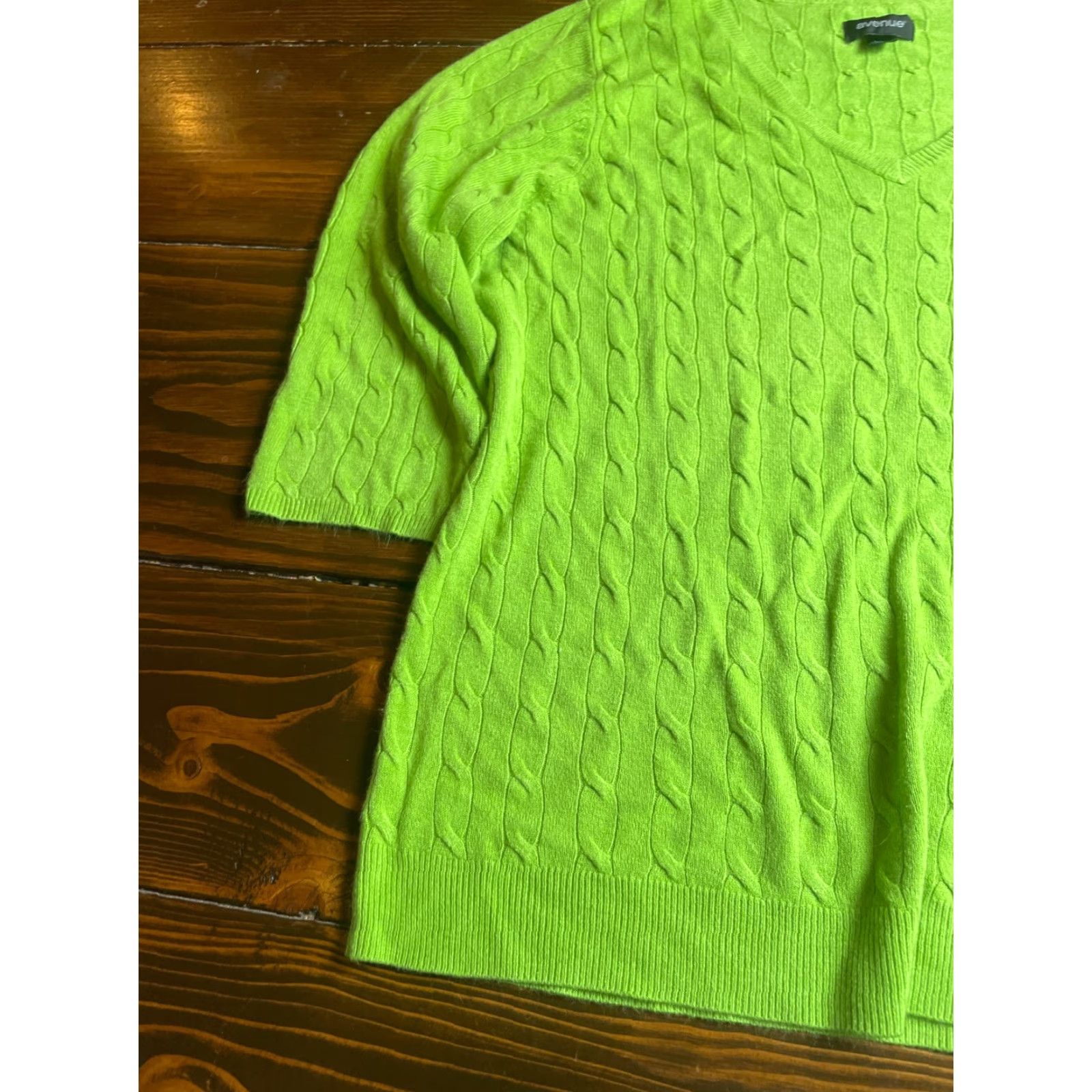 Avenue Avenue Sweater Women 18/20 Green Cable Knit Pullover Half Sleeve Long Sleeve Size XXL / US 16-18 / IT 52-54 - 3 Thumbnail