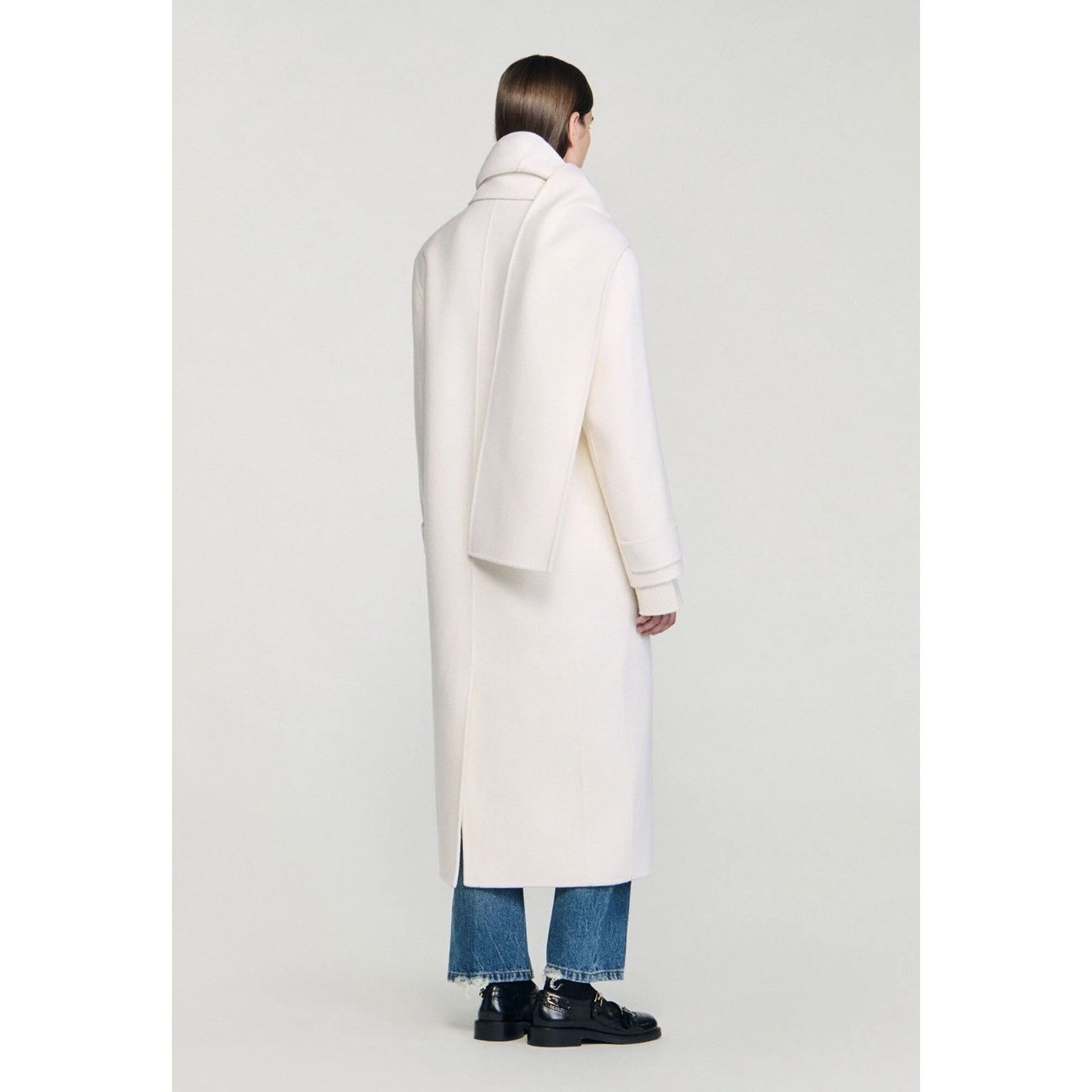 Sandro Sandro Womens Wrap Scarf Collar Long Overcoat 42 White Size M / US 6-8 / IT 42-44 - 4 Thumbnail