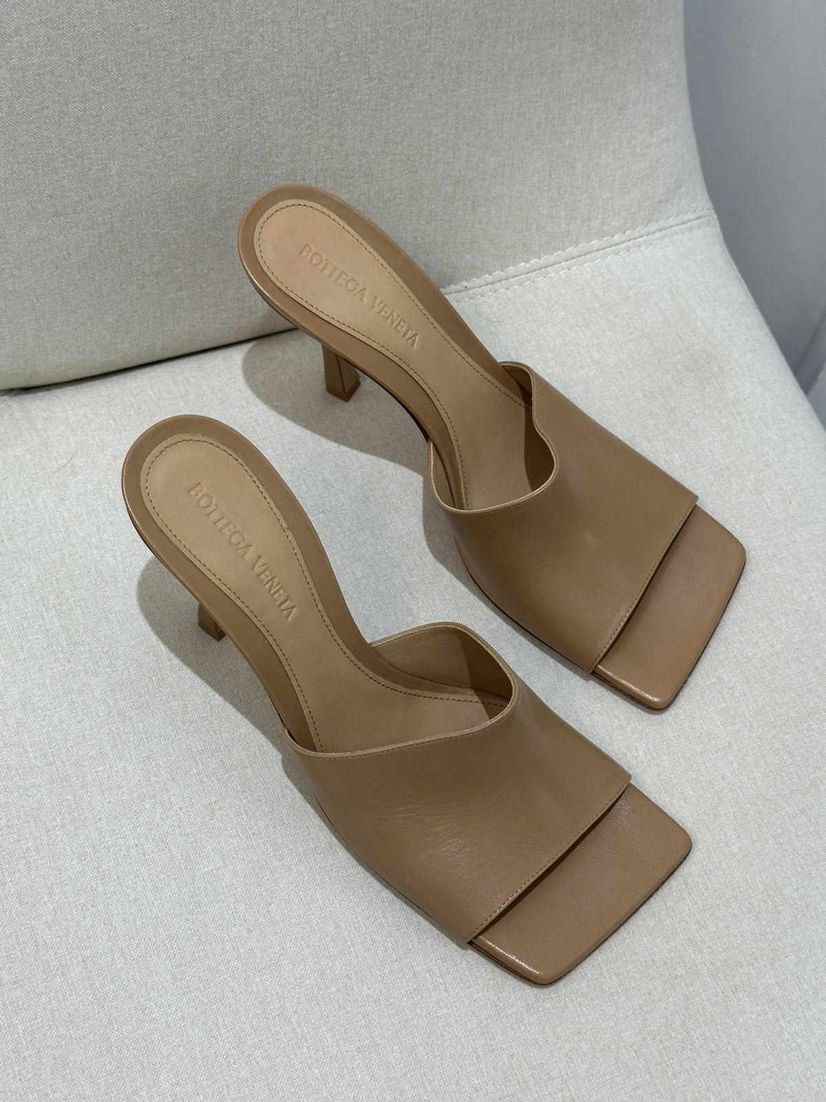 image of Bottega Veneta Stretch Mule Shoes Saddle Color, Size 38 in Beige, Women's