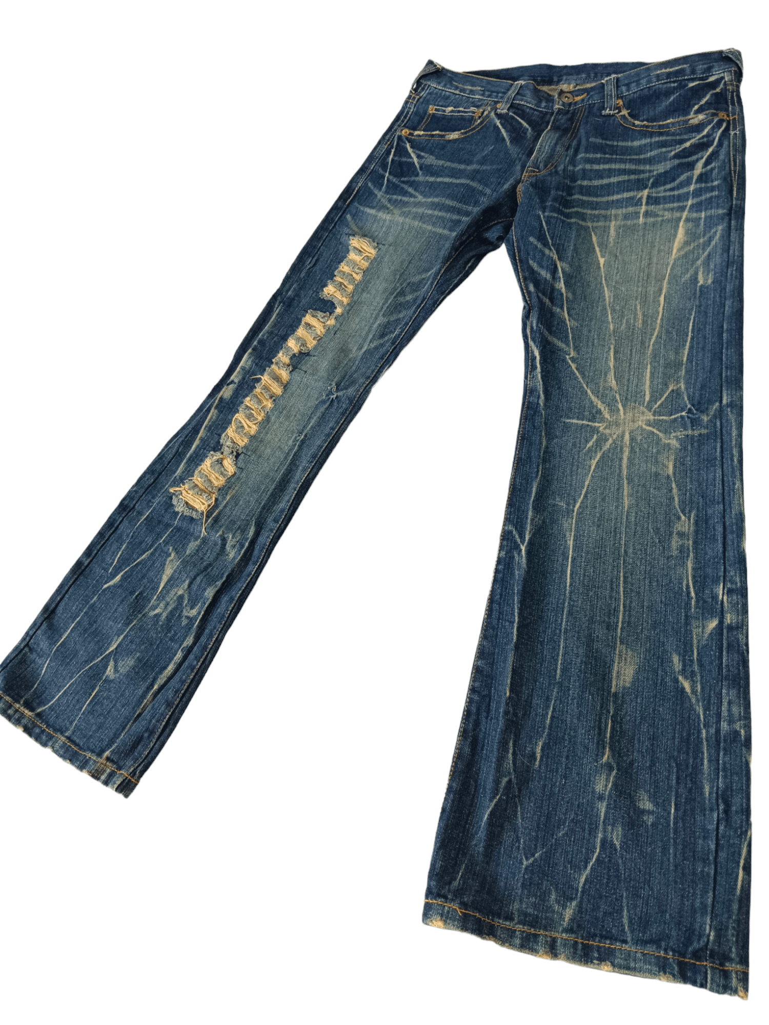Japanese Brand 💥Punk💥 Spider Web Distressed Flare Denim Size US 32 / EU 48 - 1 Thumbnail