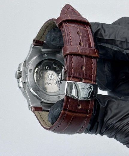 Japanese Brand Seiko Mod Nautilus Brown Dial Steel Watch Leather Strap 41mm Size ONE SIZE - 6 Thumbnail