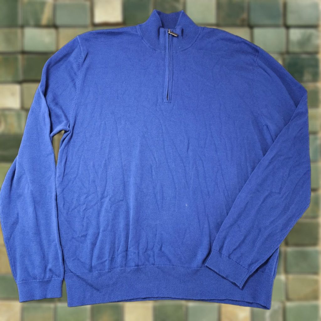 Vintage J. Hilburn Mock Neck Pullover Sweater Mens M Blue 100% Cotton Knit 1/4 Zip Size US M / EU 48-50 / 2 - 1 Thumbnail