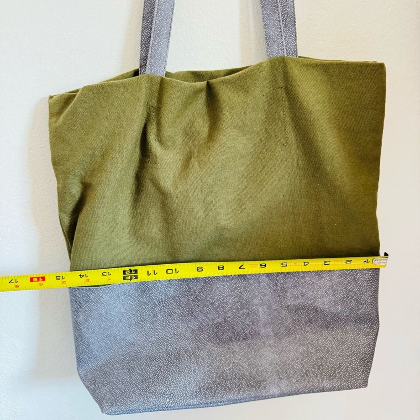 Anthropologie ANTHROPOLOGIE Olive Green Grey Canvas Shoulder Bag Purse Size ONE SIZE - 9 Thumbnail