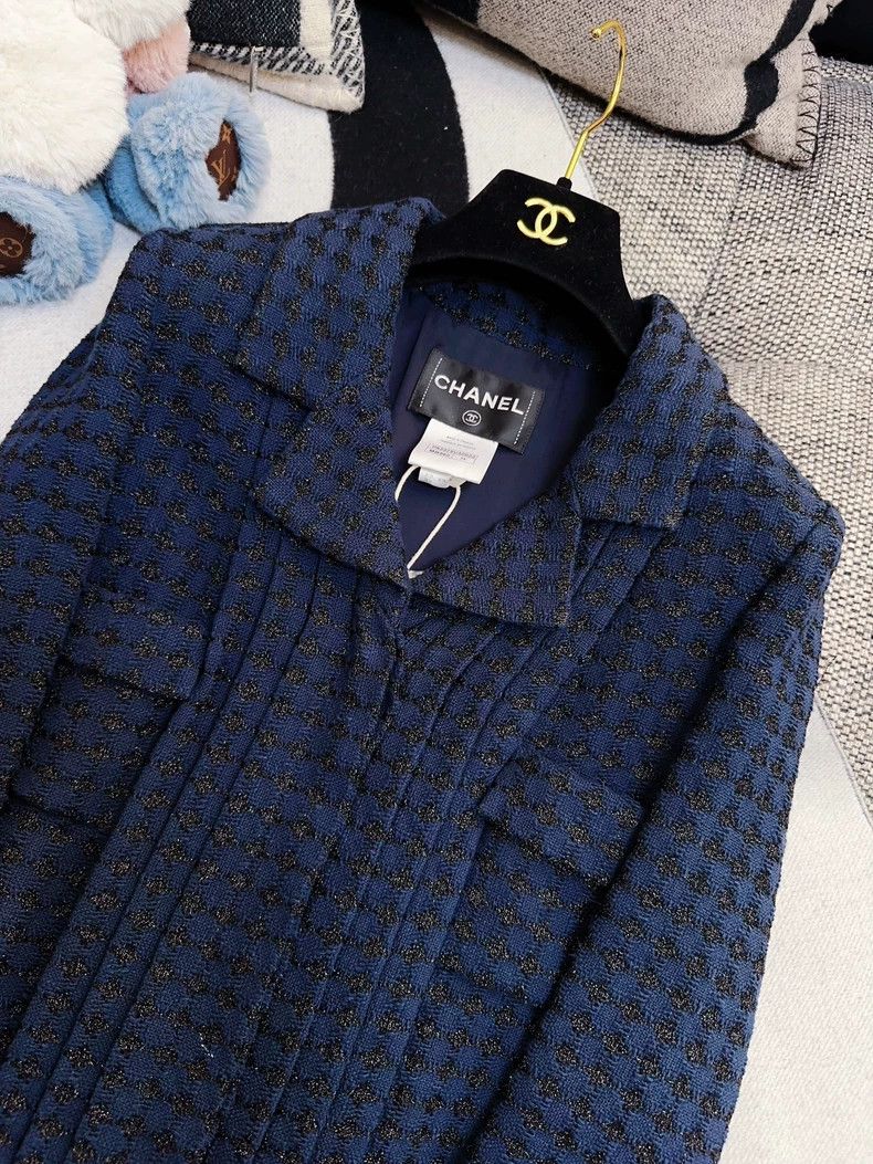 Chanel Chanel Dark blue woven pleated lapel coat Size XXS / US 00 / IT 34 - 9 Thumbnail