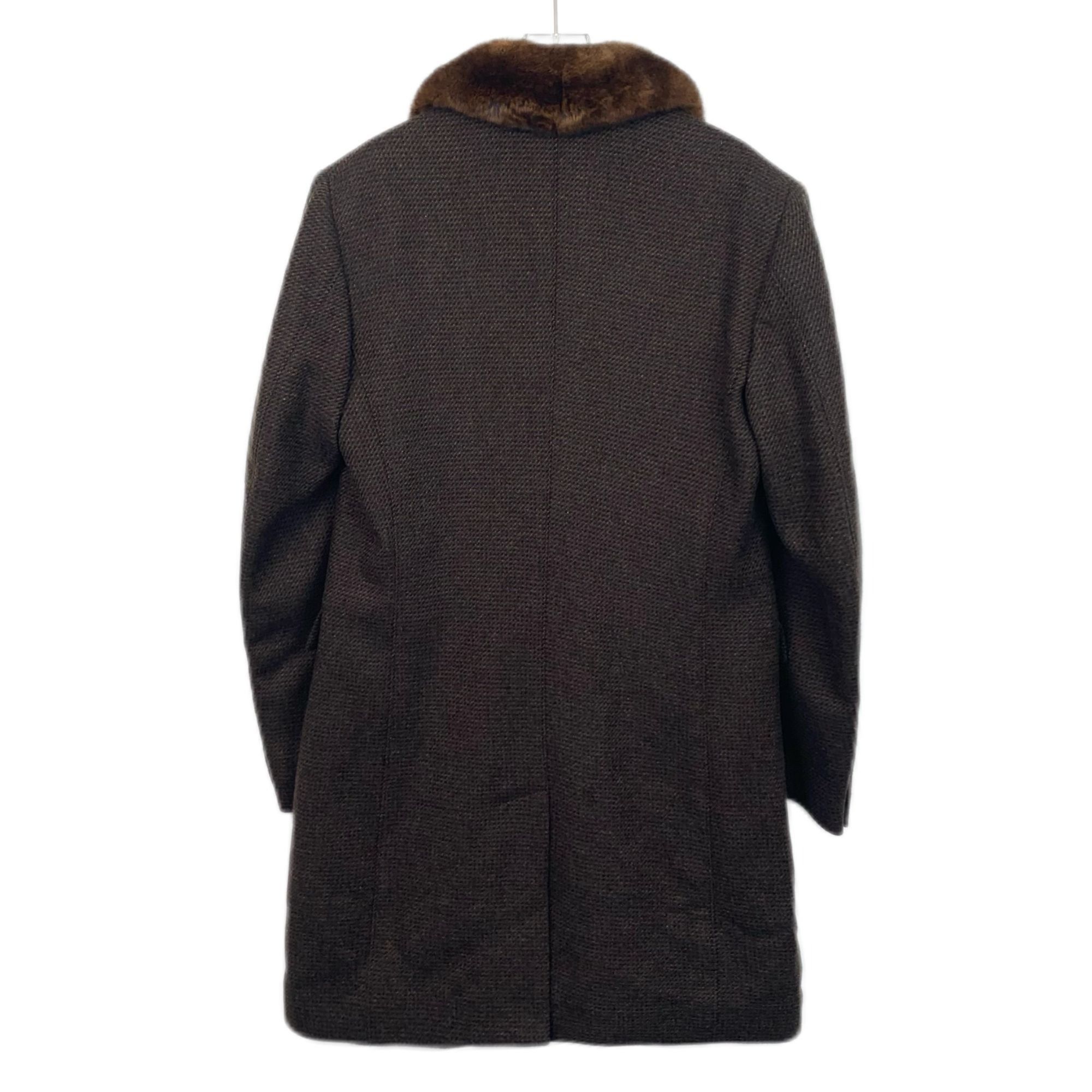 Mens Brown Wool Double-Breasted Overcoat With Fur Collar