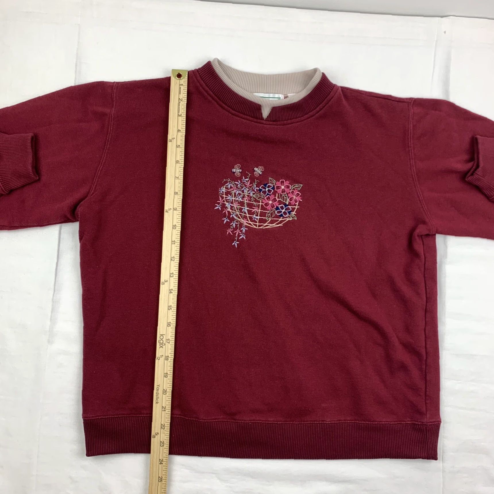 Asket VINTAGE Shenanigans Sweatshirt Womens Large Red Flower Basket Pullover 90s USA Size L / US 10 / IT 46 - 4 Thumbnail