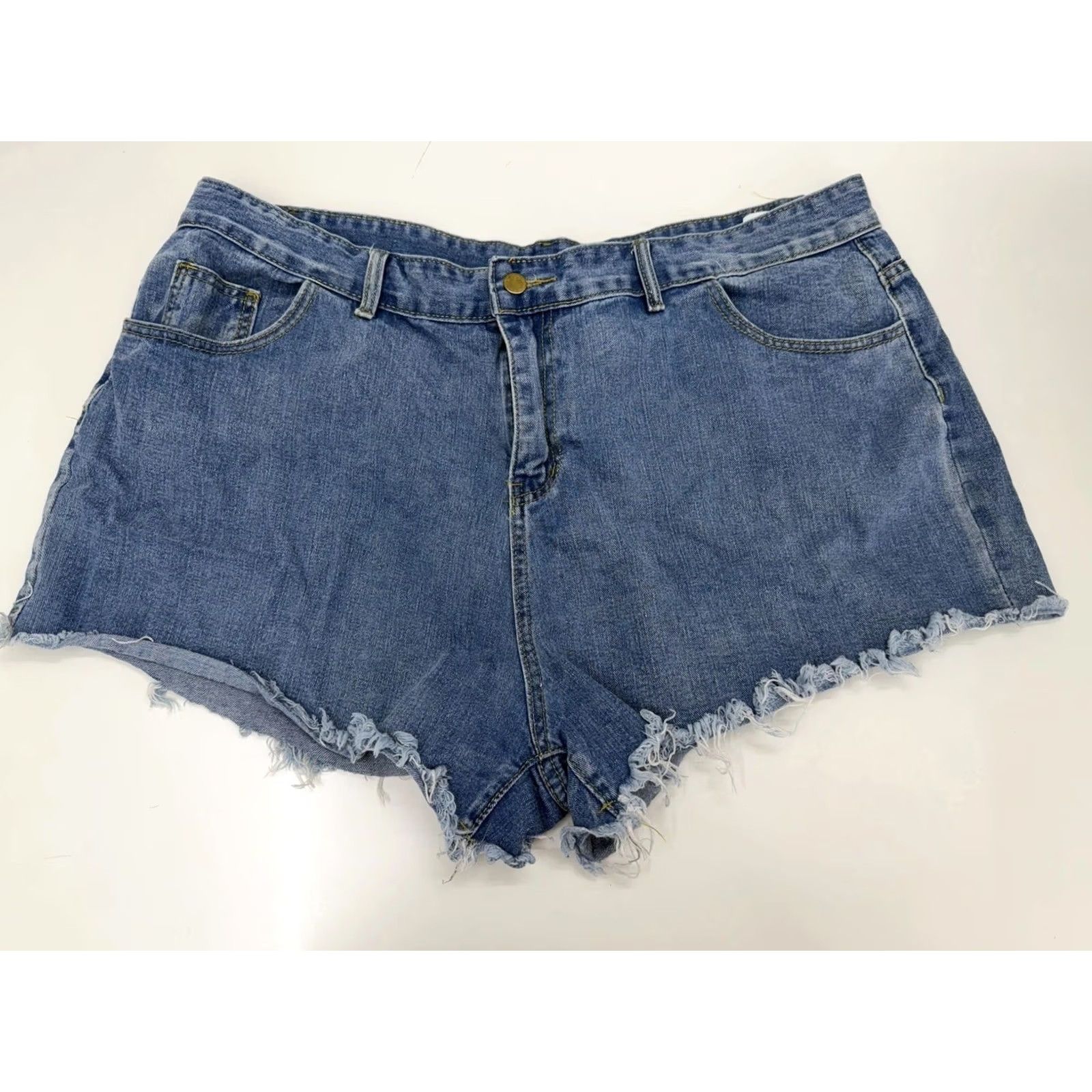 Shein SheIn Womens Jean Shorts Size 3XL Denim Cutoff Flame Stitched Pocket Denim Shorts 3XL Women’s Casual Shorts Flamed Pocket Size 40" / US 18 - 2 Thumbnail