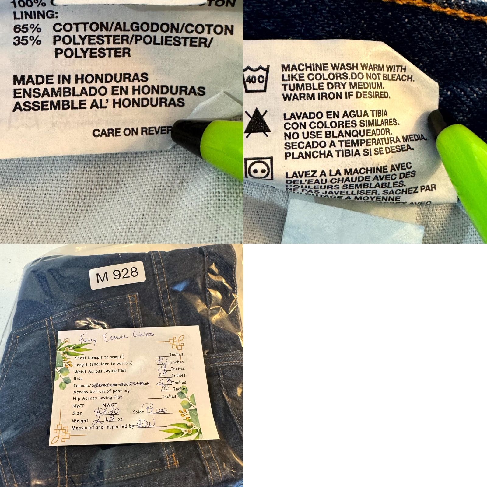 Dickies Dickies Jeans Main Point Flannel-Lined 40x30 Blue Denim Plaid High Rise Straight Mens Jeans Size US 40 / EU 56 - 9 Thumbnail