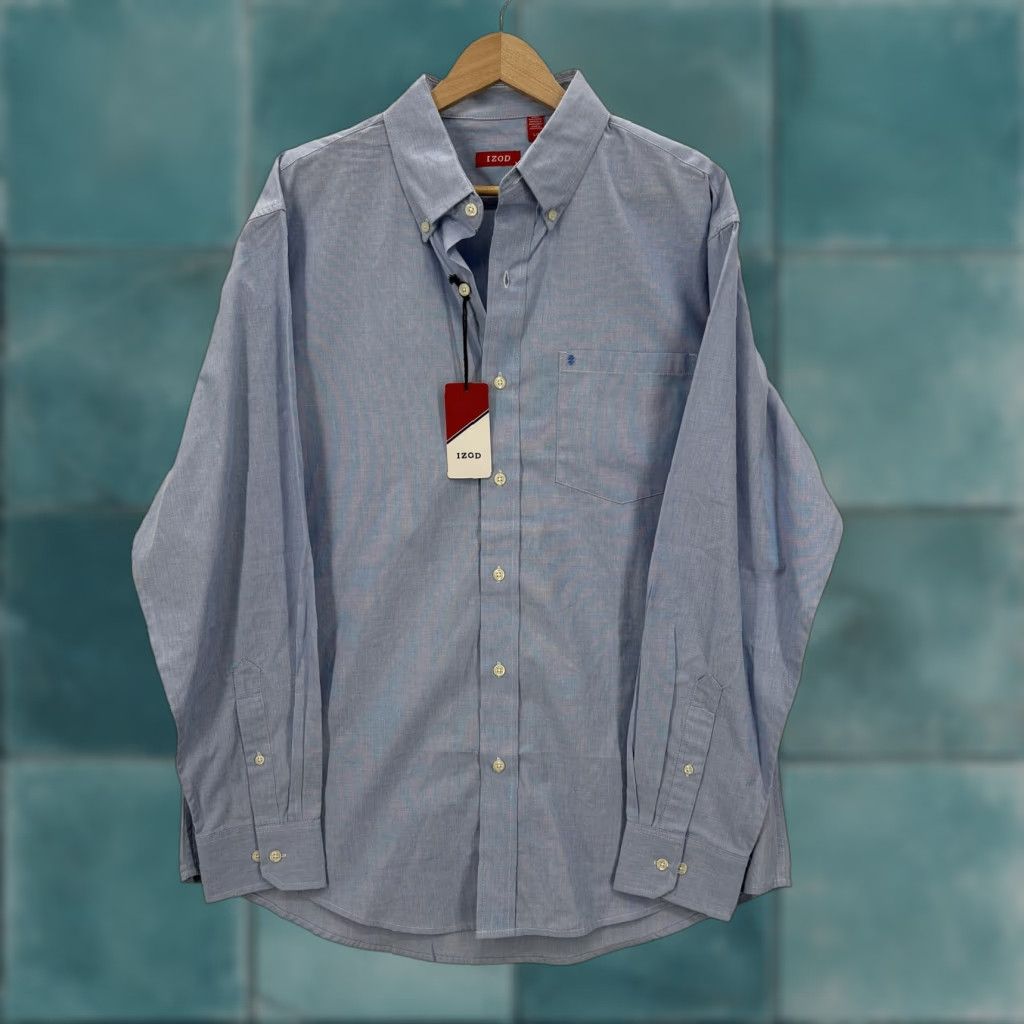 Izod VINTAGE: IZOD Shirt Mens L Blue Solid Long Sleeve Button Up Pocket Cotton Casual NWT Size US L / EU 52-54 / 3 - 1 Thumbnail