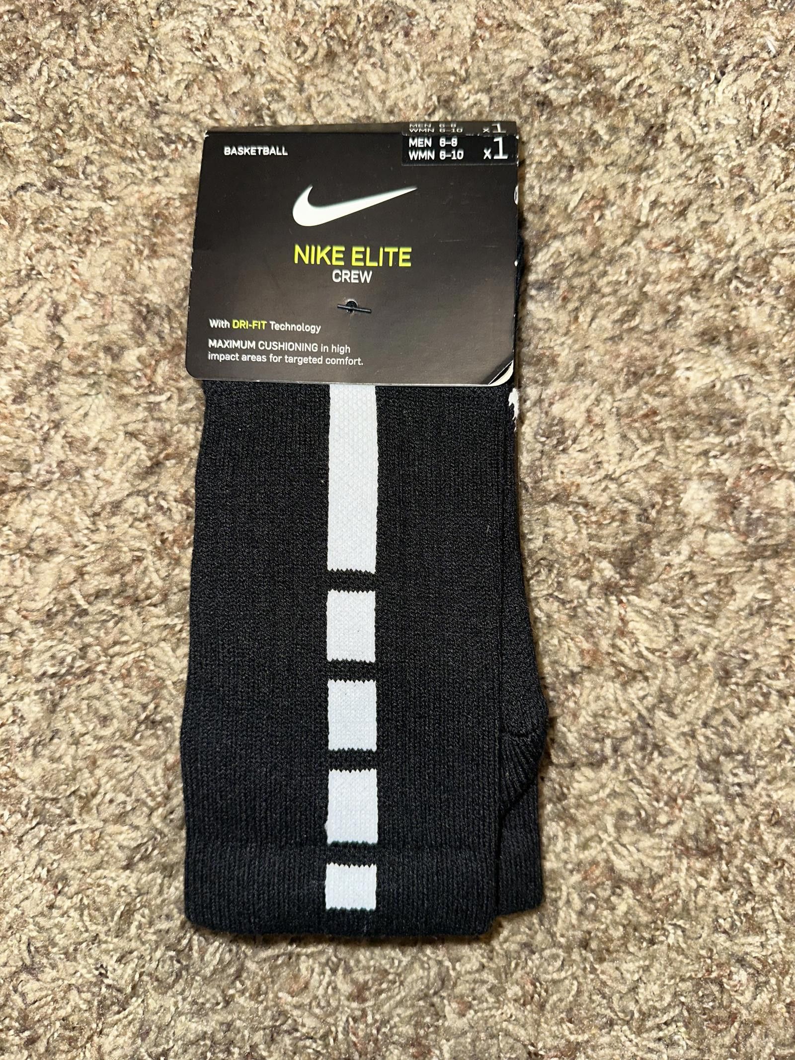 Nike Nike Elite Crew Basketball White Black SX7622 Single Pair Size ONE SIZE - 1 Thumbnail