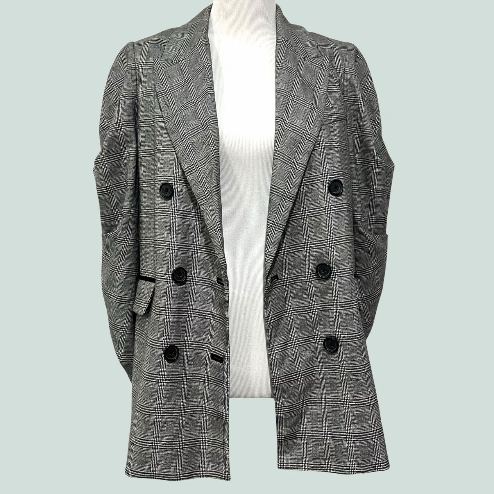 Joie Joie Tomika Blazer Jacket Black White Double-Breasted Ruched Sleeve Women’s Sz 4 Size S / US 4 / IT 40 - 1 Thumbnail