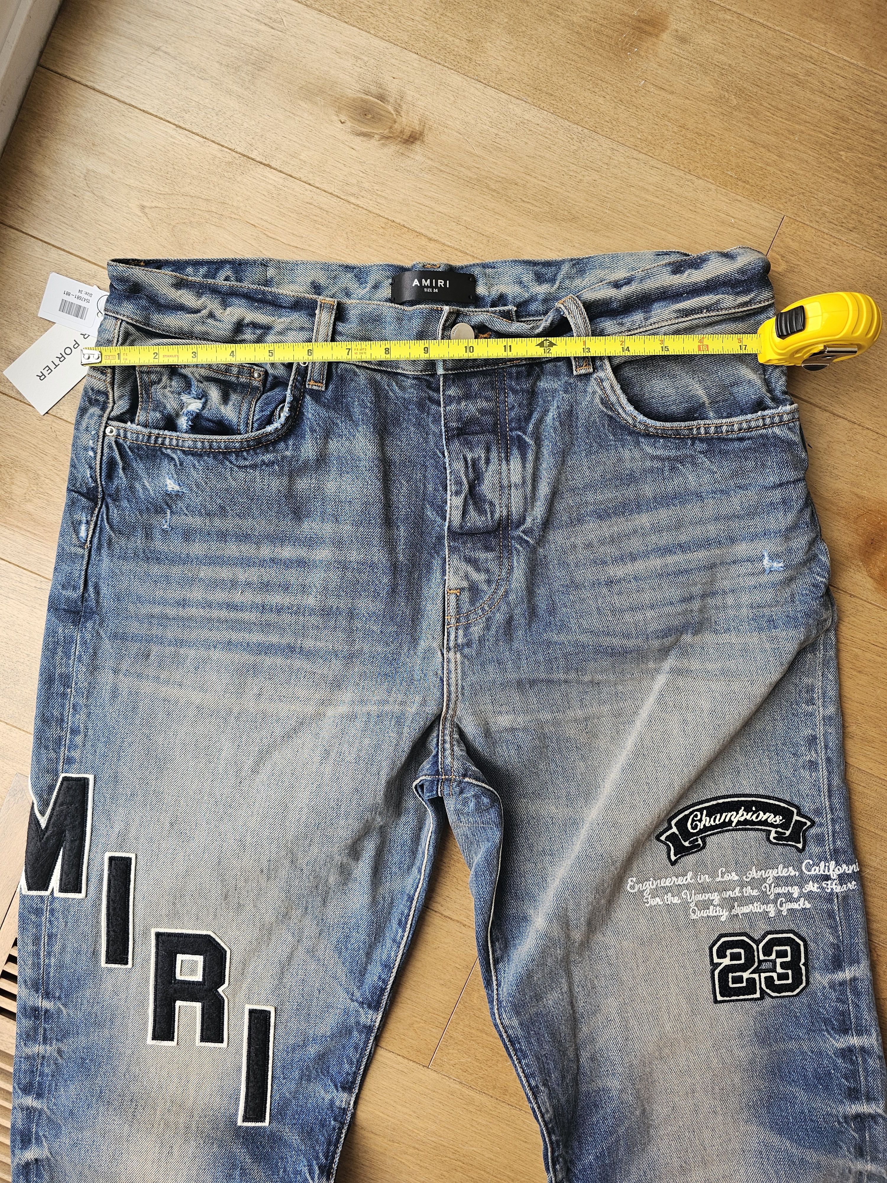 Amiri Amiri Patchwork “Champions 23” Jeans Blue Sz 34 BNWT Size US 34 / EU 50 - 3 Thumbnail
