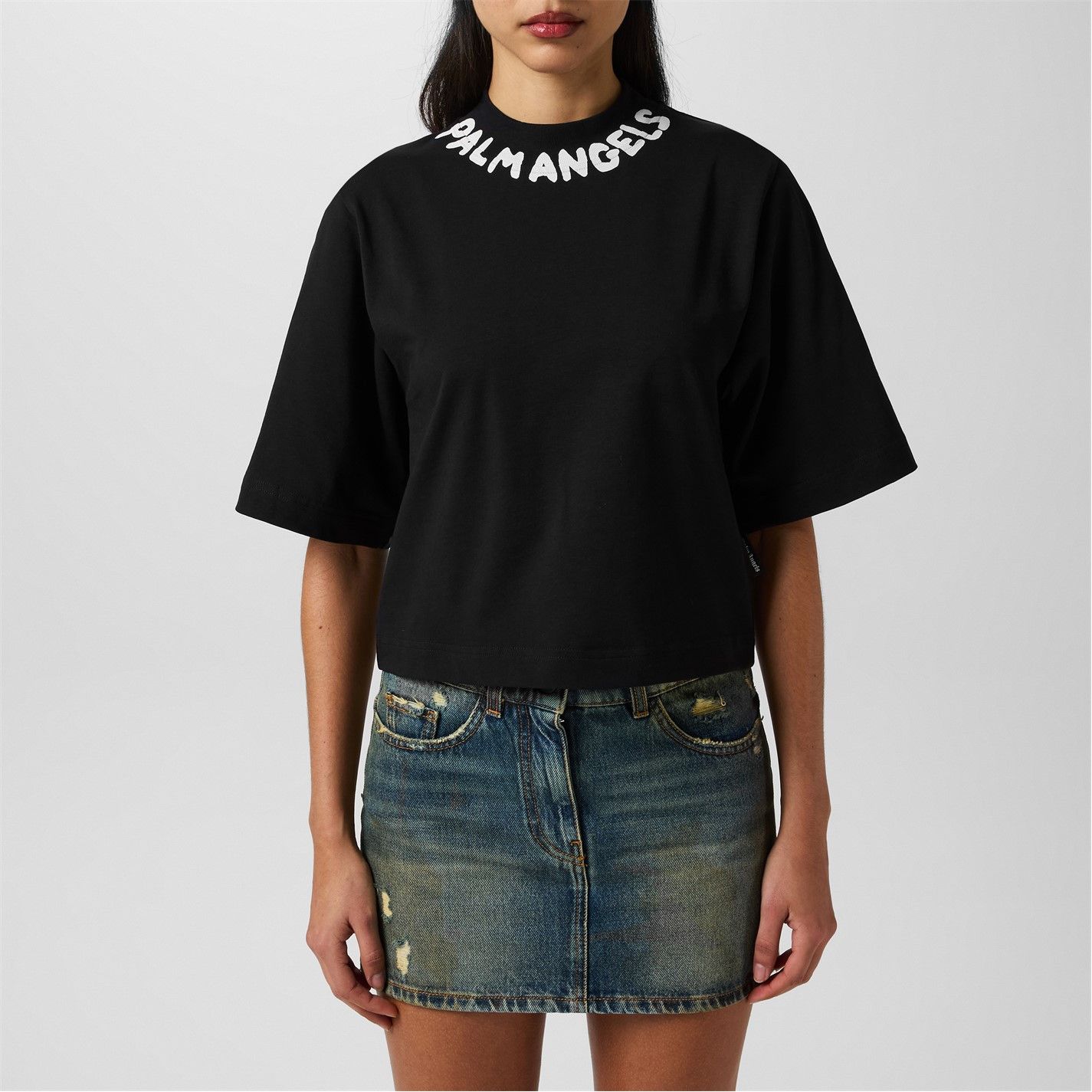 Palm Angels o1g2r1mq0325 Logo Crop T-Shirt in Black Size L / US 10 / IT 46 - 3 Thumbnail