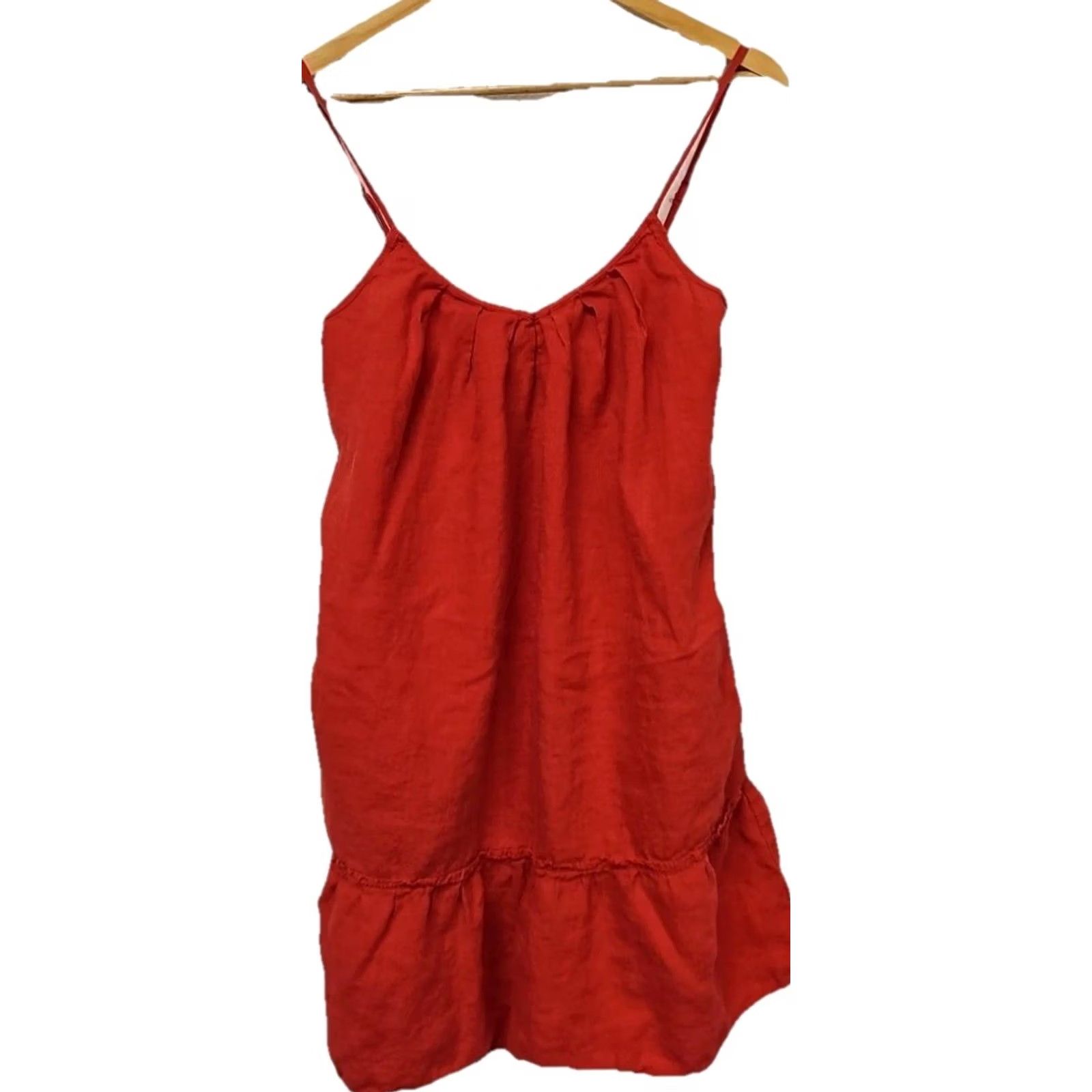 Gap VINTAGE? No. 100% Linen Red Spaghetti Strap Mini Dress Ruffle Hem Women S Gap Dress Sleeveless V-Neck Pullover Solid Red Spring Summer Women S Size S / US 4 / IT 40 - 2 Thumbnail