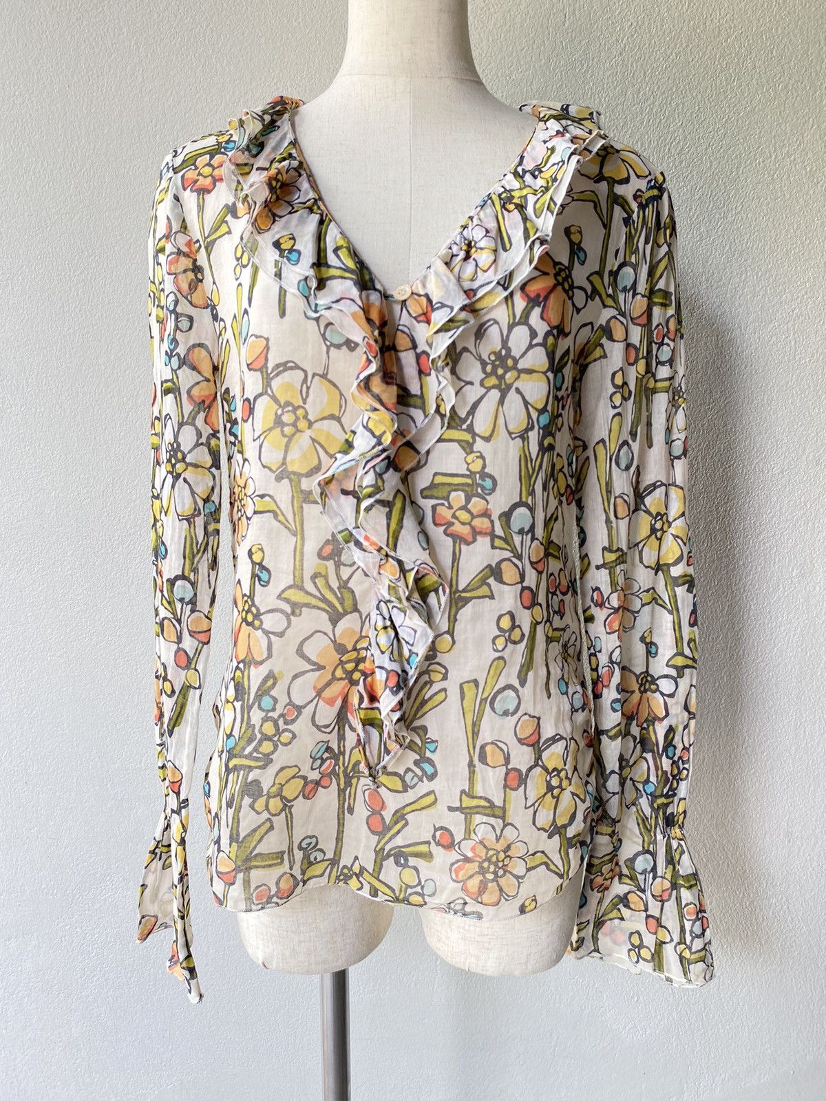 Moschino MOSCHINO Layered Ruffles Floral V-Neck Blouse Size S / US 4 / IT 40 - 11 Thumbnail
