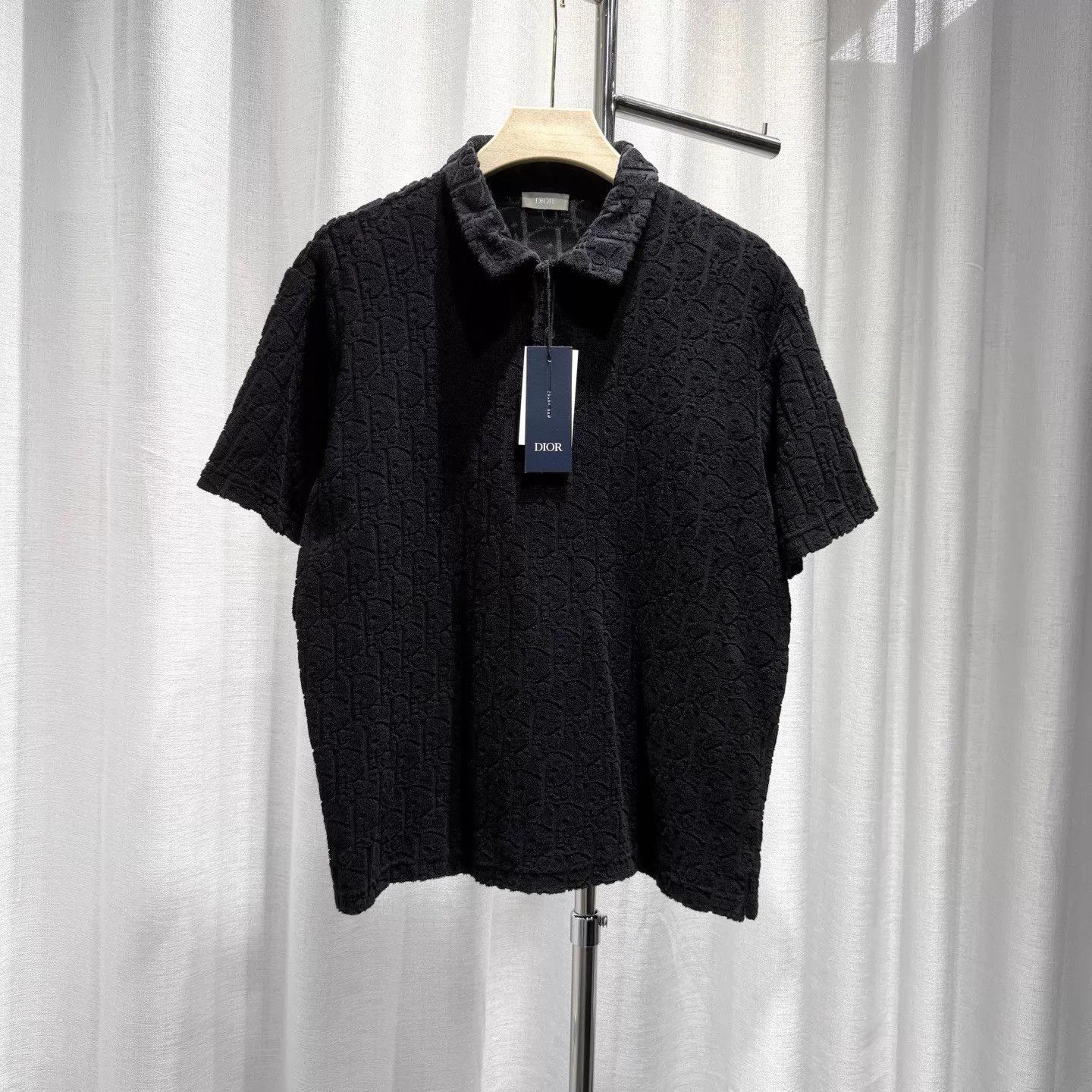 Dior Black Textured Short-Sleeve Polo Shirt Size US M / EU 48-50 / 2 - 1 Thumbnail