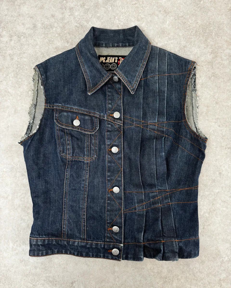 Jean Paul Gaultier 2000s Jean Paul Gaultier Blue Elastic Sleeveless Vest Denim Jacket Size S / US 4 / IT 40 - 1 Thumbnail