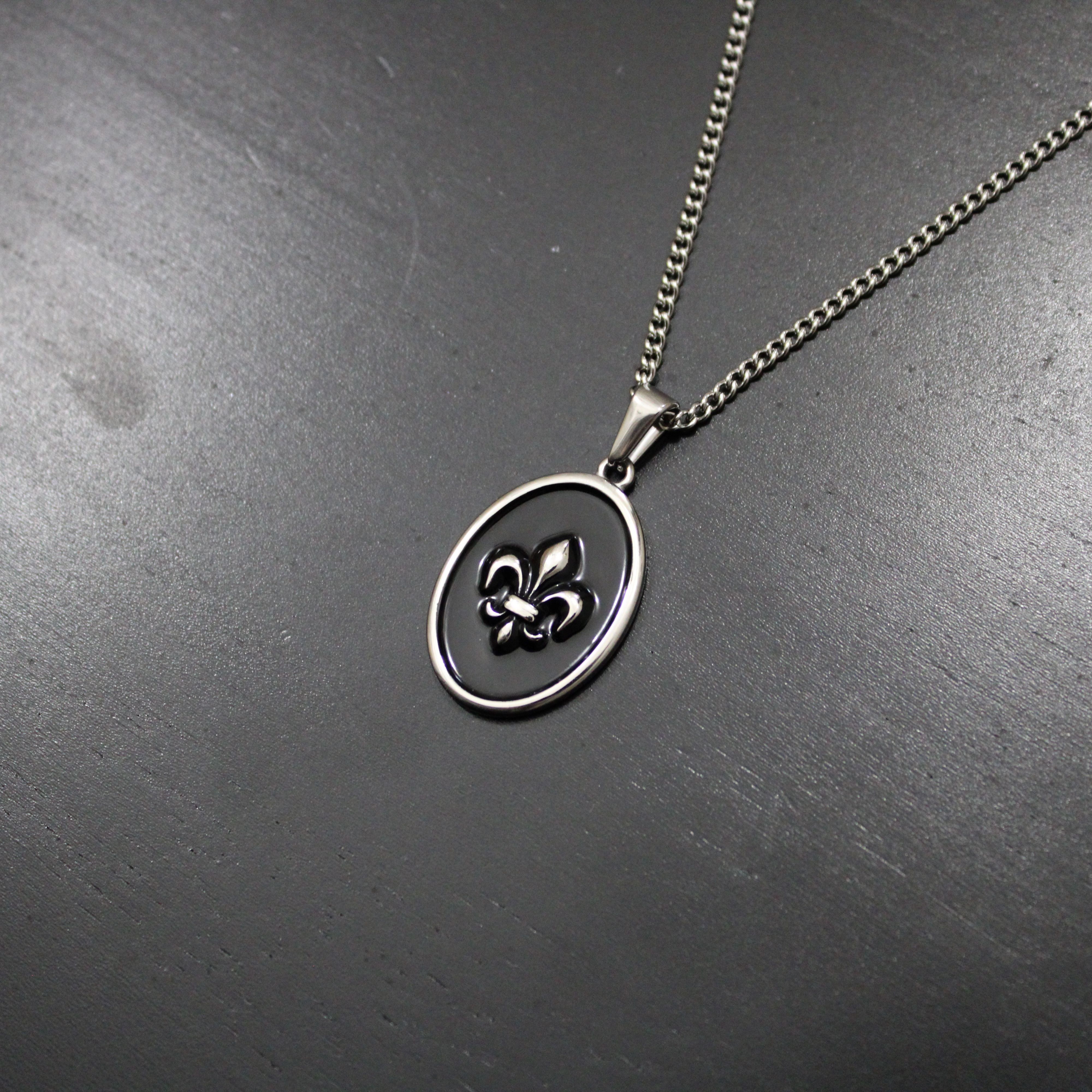 Jewelry Silver Enamel Fleur De Lis Pendant Chain Necklace Size ONE SIZE - 4 Thumbnail