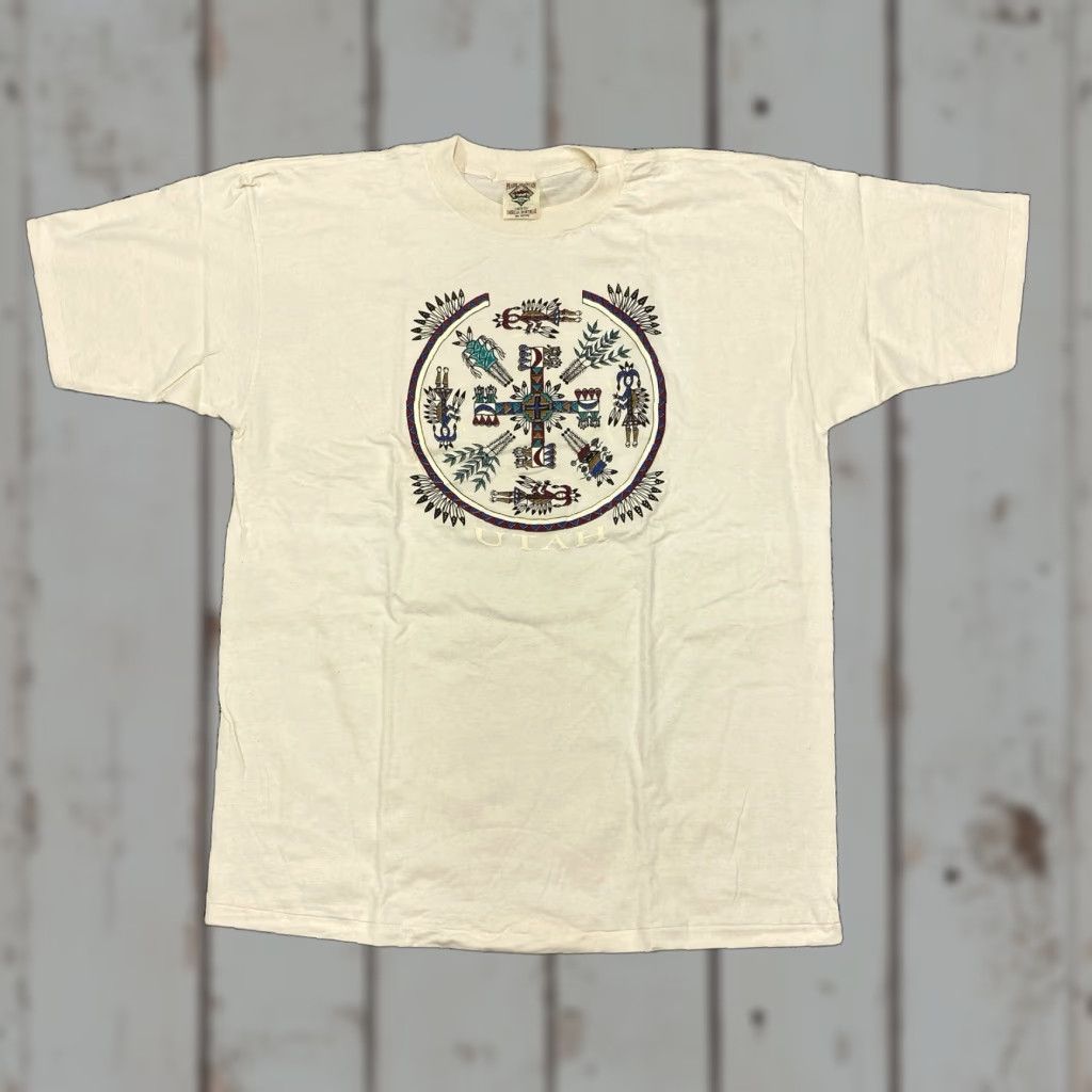 Vintage VINTAGE Prairie Mountain UTAH Souvenir Beige T Shirt 2XL Unisex Short Sleeve 100% Cotton Graphic Tee 1990s Size US XXL / EU 58 / 5 - 1 Thumbnail