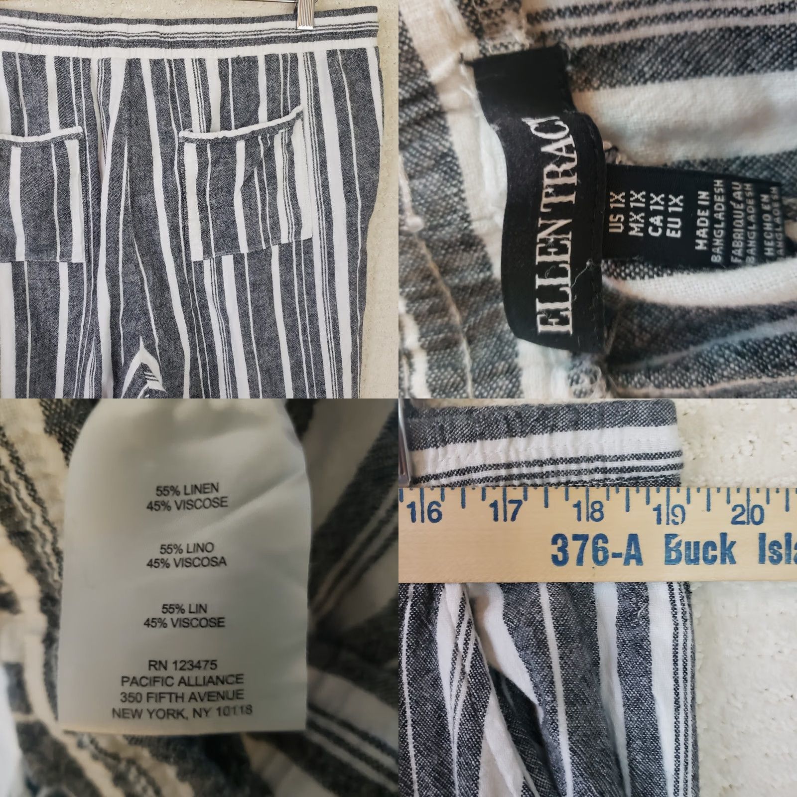 Ellen Tracy VINTAGE Ellen Tracy Womens Plus 1X Palazzo Pant Stripe Linen Blend Drawstring Wide Leg Size 40" / US 18 - 9 Thumbnail