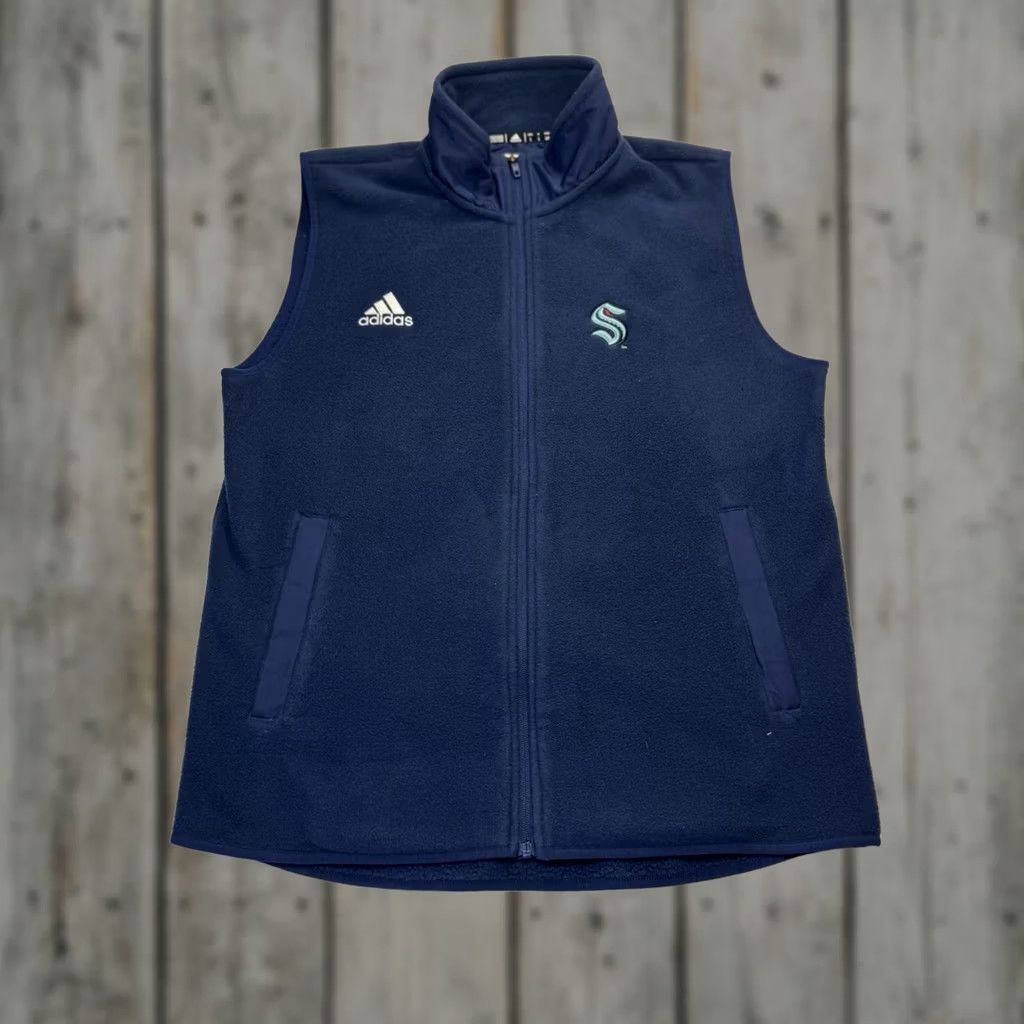 Adidas Adidas Seattle Kraken Fleece Vest Full Zip Navy Blue NHL Pockets Mens Large Vest Size US L / EU 52-54 / 3 - 1 Thumbnail