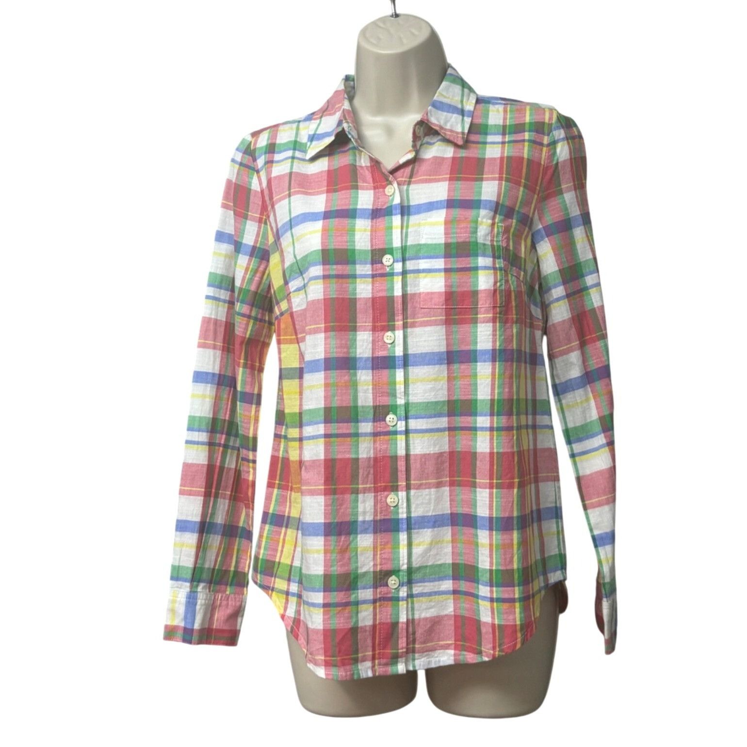 Style & Co Style & Co Petite Cotton Plaid Shirt, Coconut Cream, Sz. PS Size ONE SIZE - 2 Thumbnail