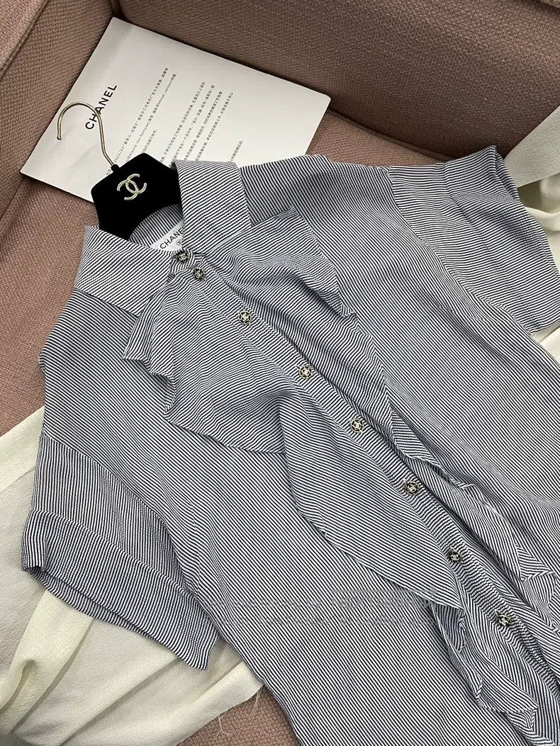 Chanel Chanel Gray striped wooden ear shirt short sleeves Size XXS / US 00 / IT 34 - 2 Thumbnail
