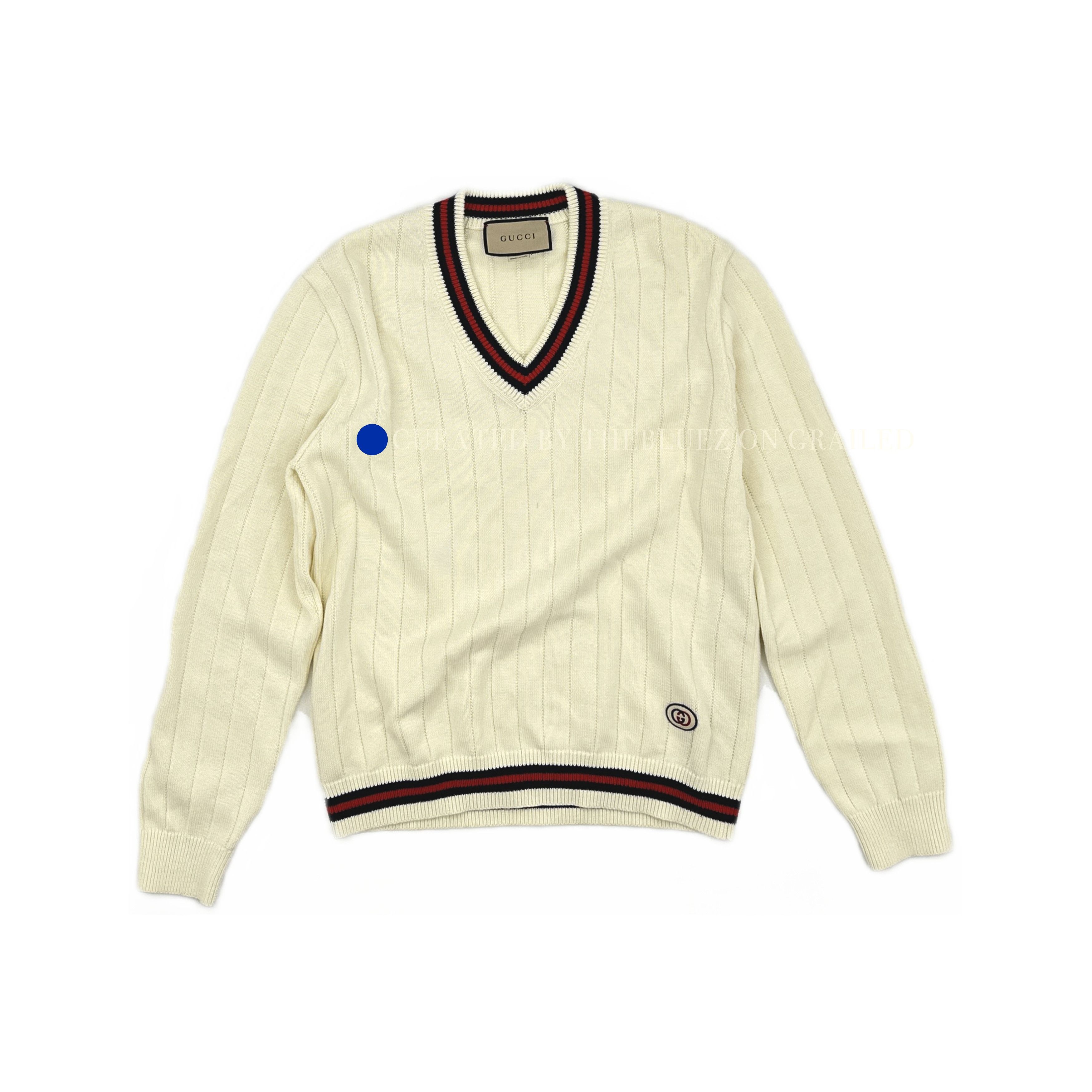Gucci Striped Trim V-Neck Sweater in Beige Size US S / EU 44-46 / 1 - 1 Thumbnail