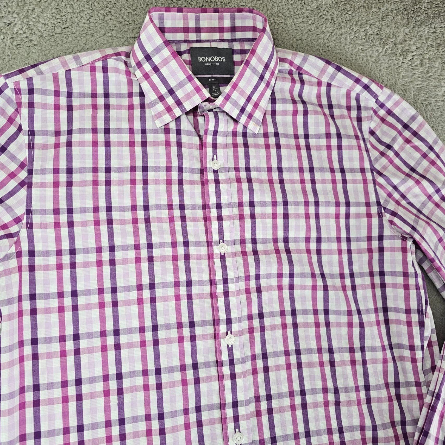 Bonobos Bonobos Shirt Mens Size 16 36 Slim Fit Pink Check Cotton Long Sleeve Button Up Size US L / EU 52-54 / 3 - 2 Thumbnail