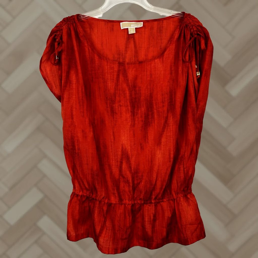 Michael Kors Michael Kors Tie Womens S Red Peplum Top Tunic Roushed Shoulders Office Size S / US 4 / IT 40 - 1 Thumbnail