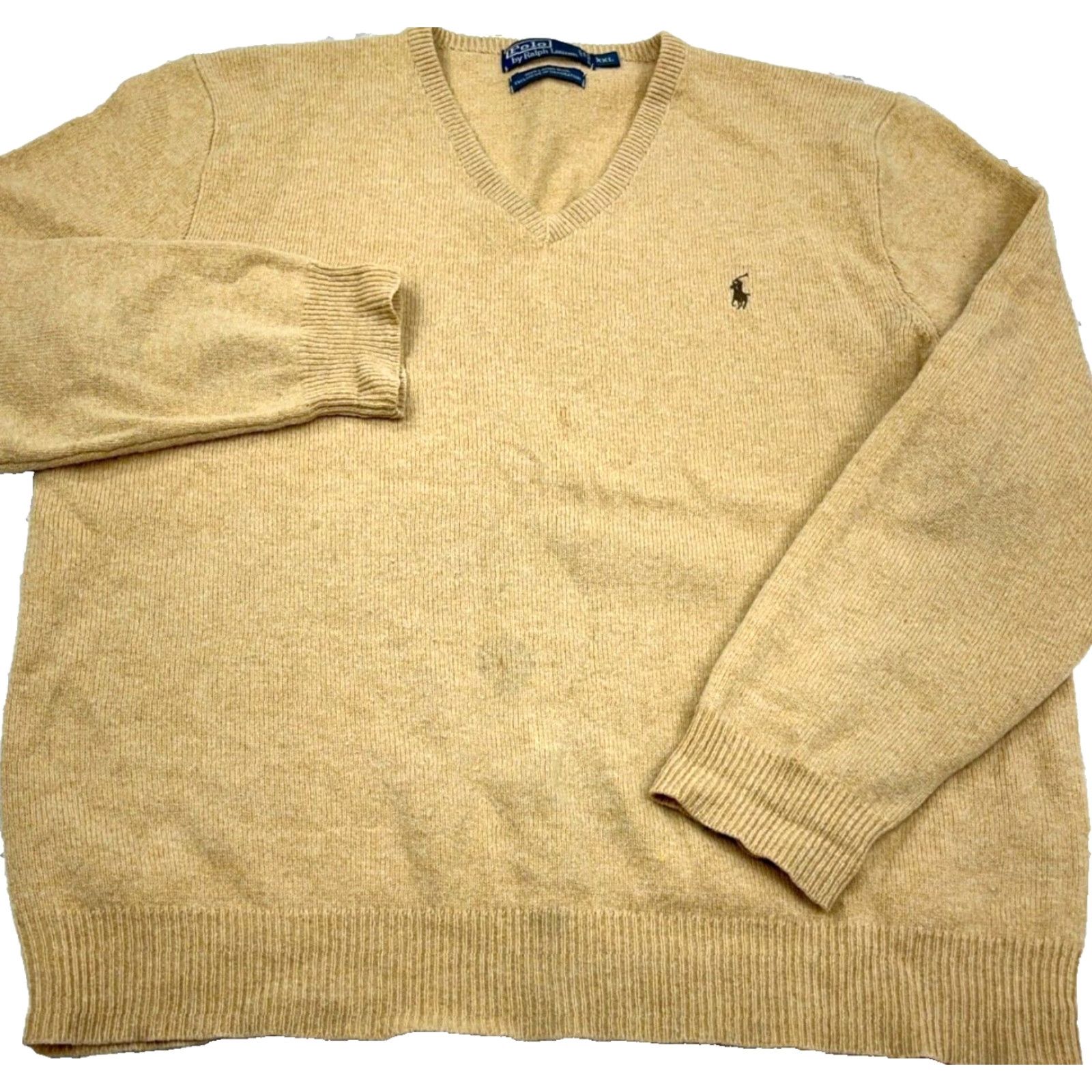 Polo Ralph Lauren VINTAGE Polo Ralph Lauren Sweater Shirt Mens XXL Brown Lambs Wool Knit V Neck Pullover Soft Size US XXL / EU 58 / 5 - 2 Thumbnail