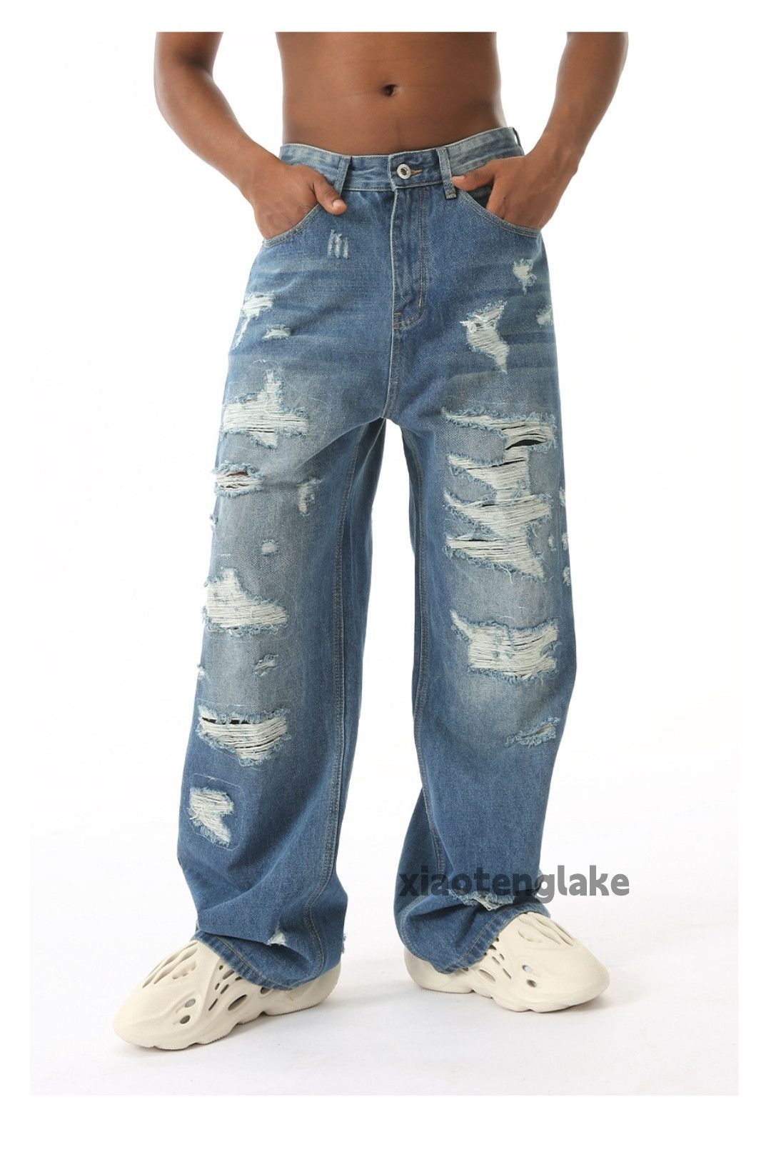 Jean Unisex washed faded loose baggy skate hiphop jeans Size US 32 / EU 48 - 6 Thumbnail