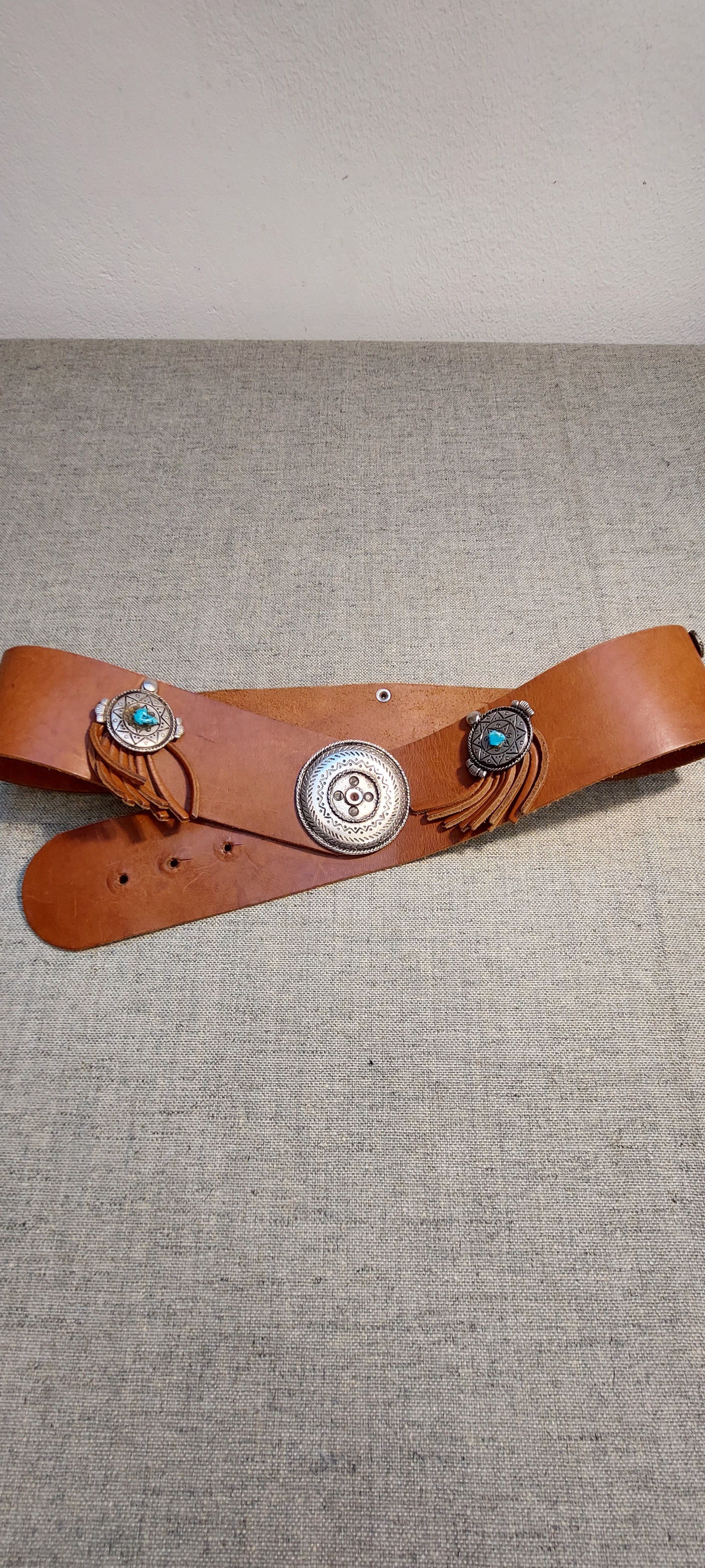 Vintage Vintage Western Leather Belt w/ Turquoise Conchos Size ONE SIZE - 11 Thumbnail
