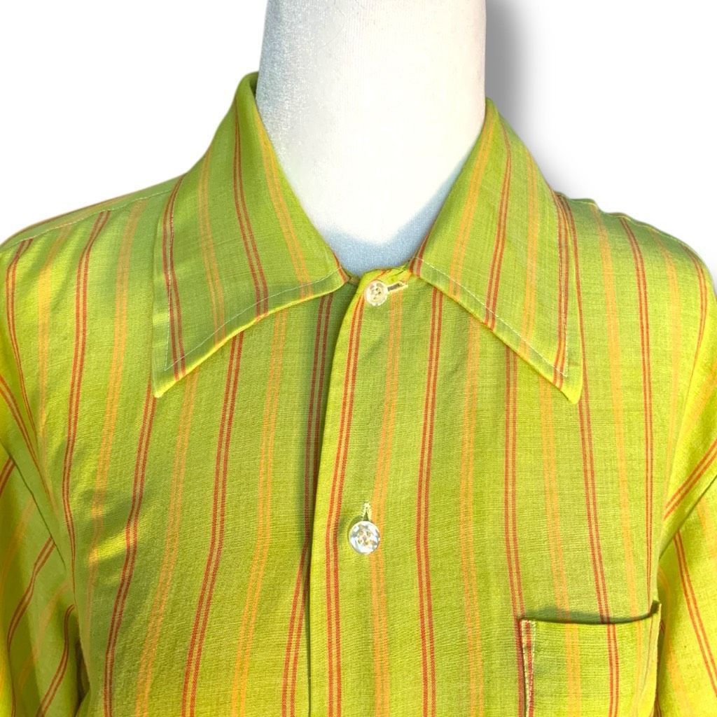 Vintage Vintage Brigade Striped Button Up Shirt Neon Green Orange Ye Size M / US 6-8 / IT 42-44 - 3 Thumbnail