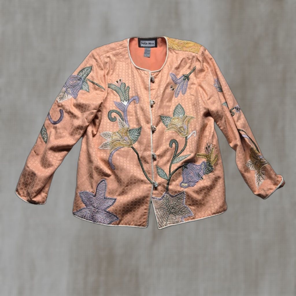 Vintage Indigo Moon Floral Embroidery Button Up Coat Women's L Indigo Moon Jacket Floral Coat Women L Black Cotton Blend Polyester L Women Fall Spring Winter Size L / US 10 / IT 46 - 1 Thumbnail