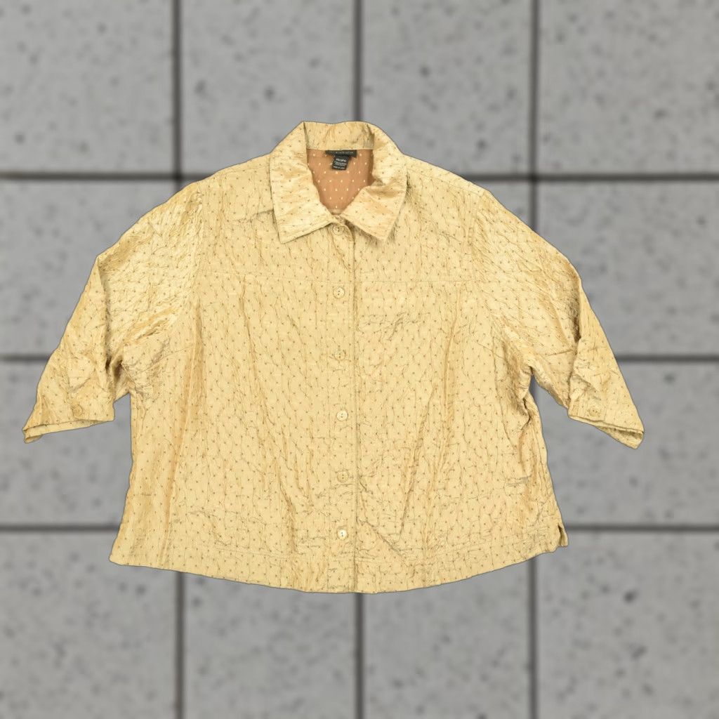 Vintage Lane Bryant Blouse Shirt Women 26 Plus Tan Crinkle Textured Button Front Long Sleeve Casual Size 4XL / US 24-26 - 1 Thumbnail