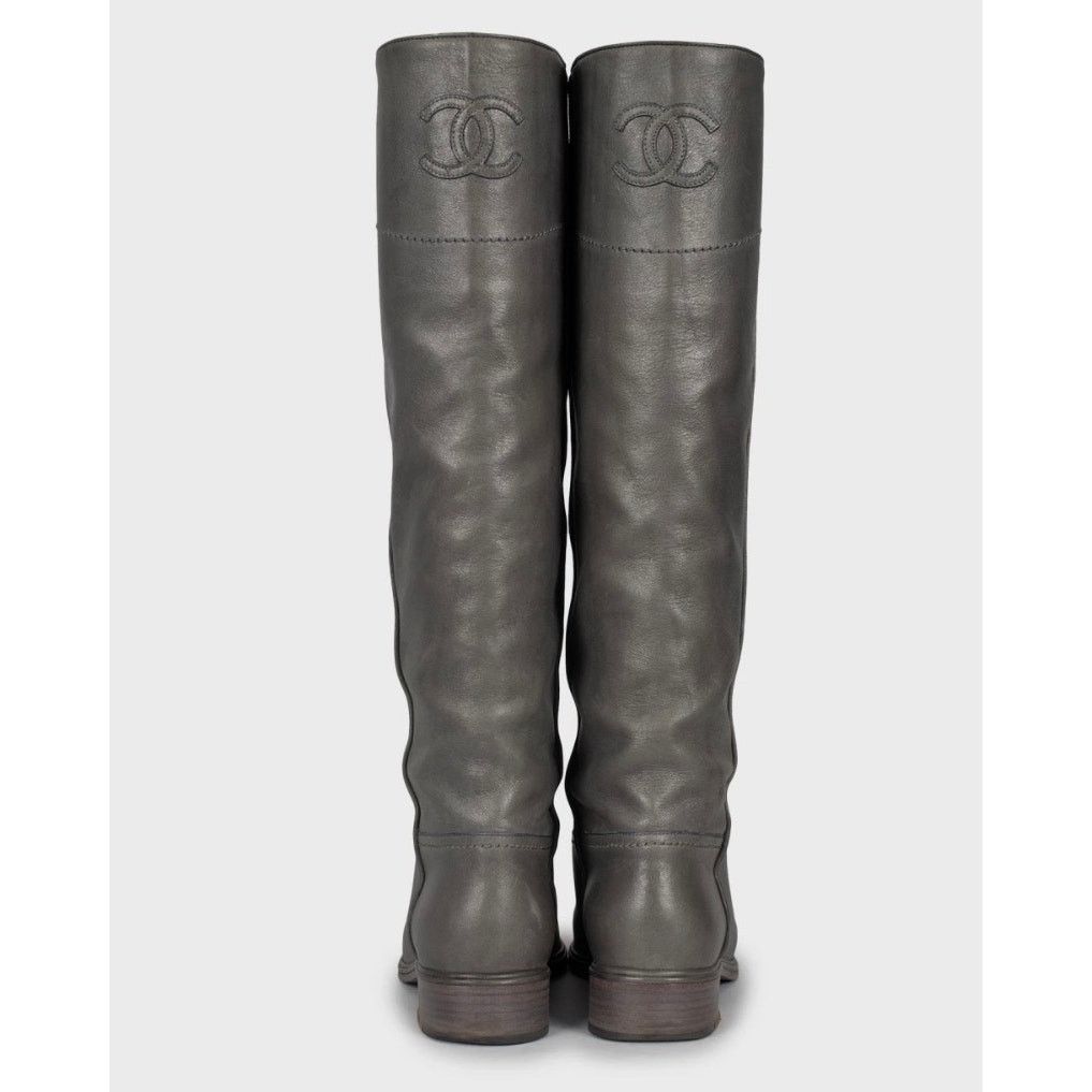 Chanel Chanel Grey Iconic Logo Leather Boots - EU 37.5 Size US 6.5 / IT 36.5 - 5 Thumbnail