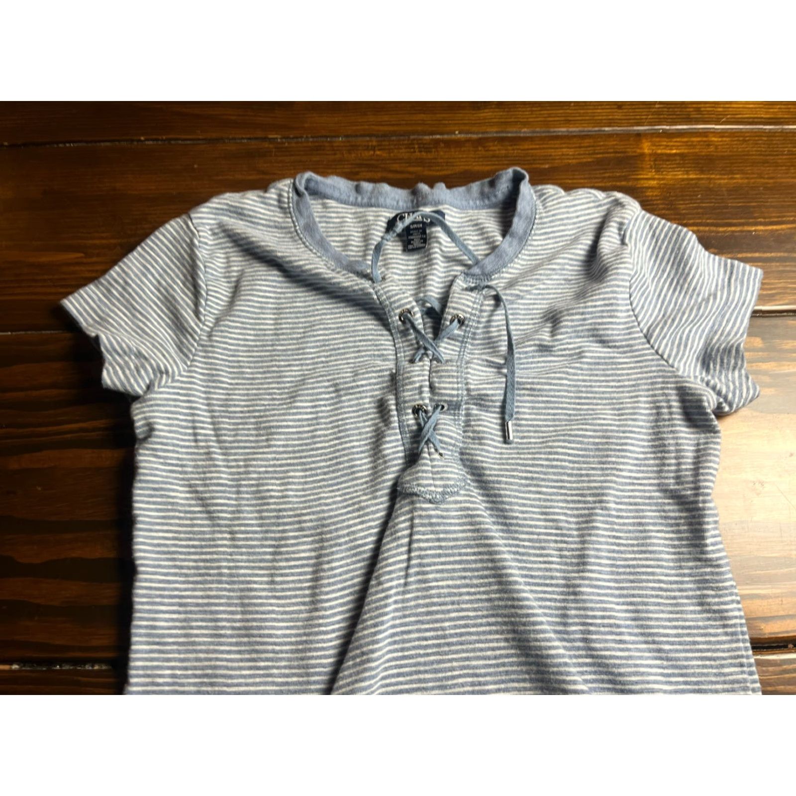 Chaps Chaps Shirt Women's Size Small Striped Lace Up Blue White Multicolor Casual Short Sleeve T-Shirt Regular Womens - Chaps Size S / US 4 / IT 40 - 3 Thumbnail