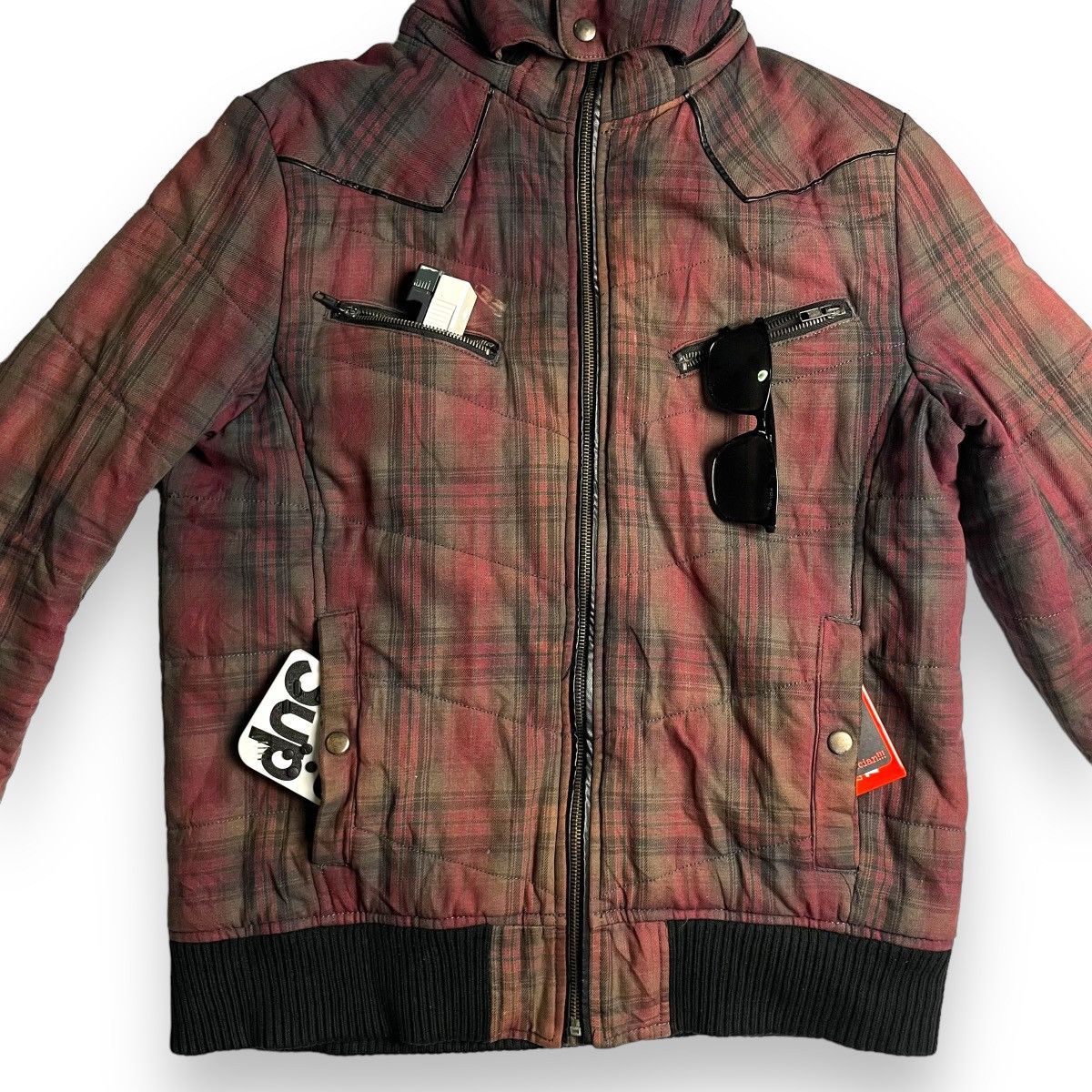 If Six Was Nine × Japanese Brand × Le Grande Bleu (L.G.B.) 🇯🇵 SUN FADED RUSH HOUR TARTAN FUR HOODIE FULL ZIP JACKET Size US L / EU 52-54 / 3 - 4 Thumbnail