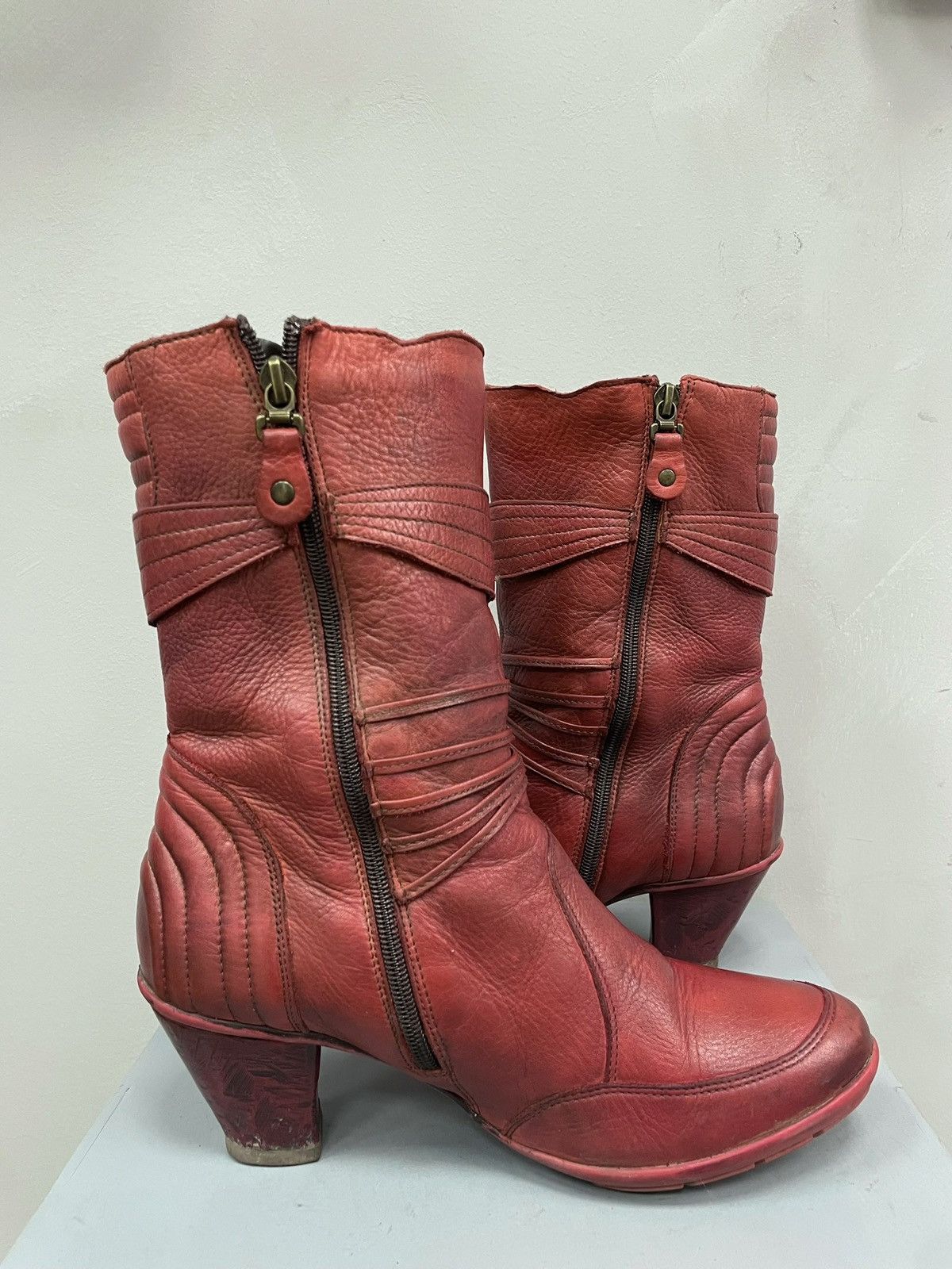 Diesel × Guidi × Vintage Rare 90s Red leather moto A.S. 98 style avant garde boots Size US 9 / IT 39 - 6 Thumbnail
