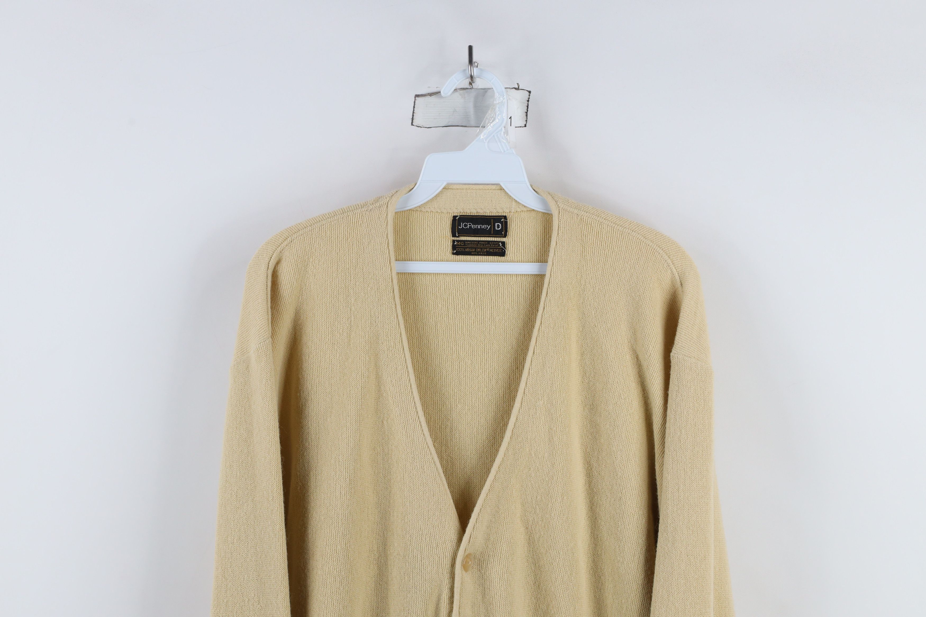 Vintage Vintage 70s Streetwear Blank Knit Cardigan Sweater Beige USA Size US XL / EU 56 / 4 - 2 Thumbnail