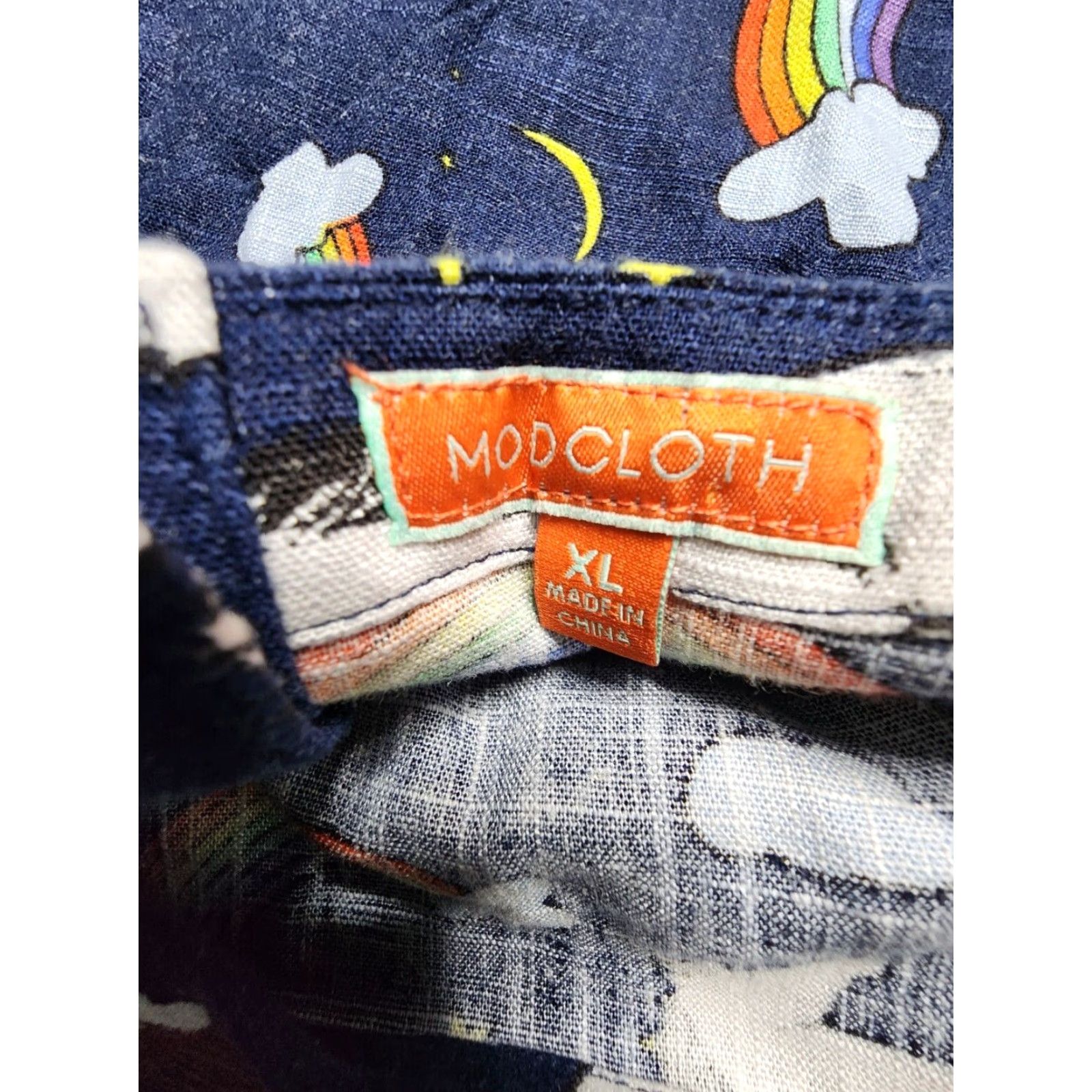Vintage VINTAGE ModCloth Womens XL Unicorn Rainbows Shirt Top Pride Fantasy Linen Blend Blue Short Sleeve Cap Sleeve Women Size XL / US 12-14 / IT 48-50 - 5 Thumbnail