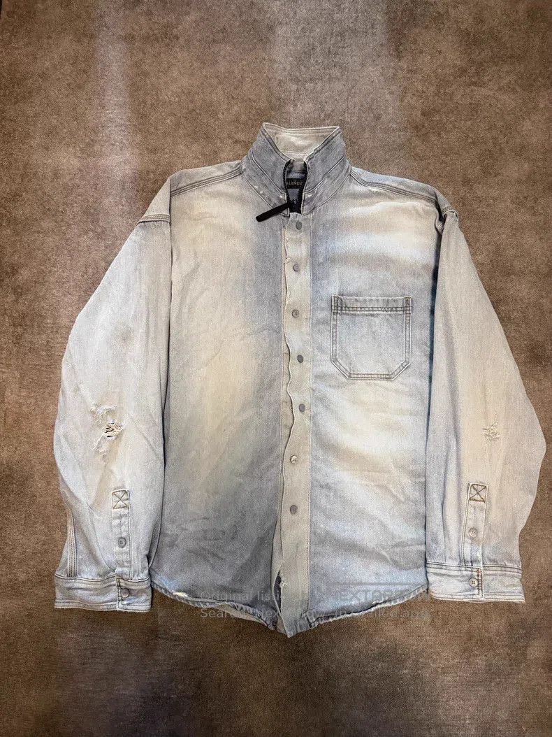Balenciaga Balenciaga Stand collar zipper wash distressed denim shirt Size US S / EU 44-46 / 1 - 1 Thumbnail