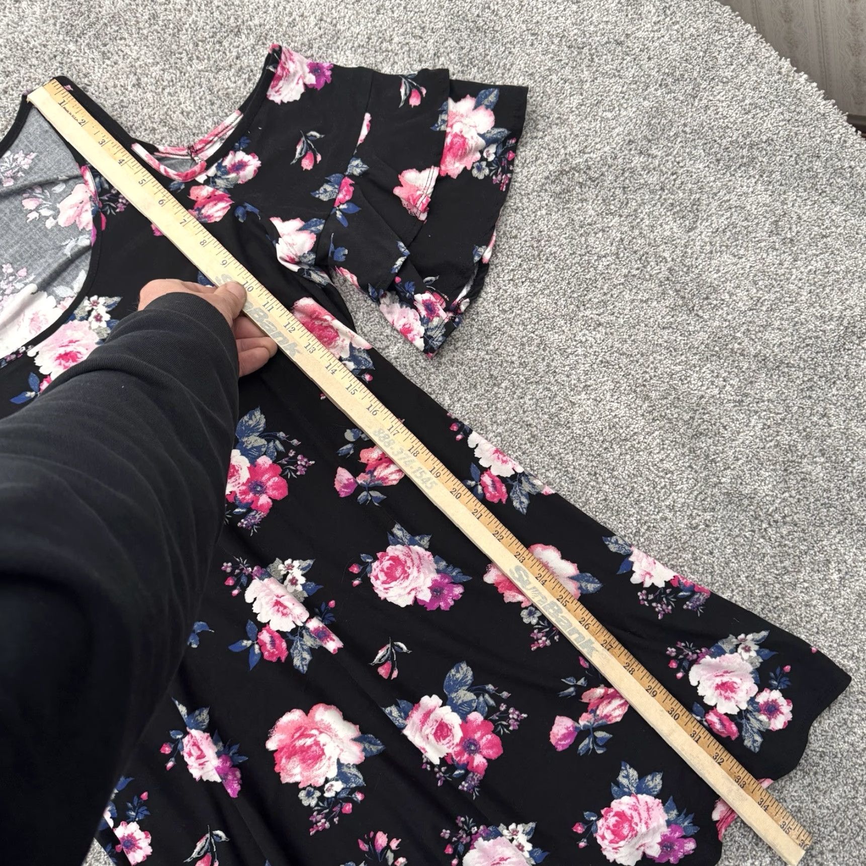 Vintage Flowers Boho Dress 2X Plus Size Cold Shoulder Ruffle Sleeve Knee Length Floral Swing Women Size XXL / US 16-18 / IT 52-54 - 2 Thumbnail